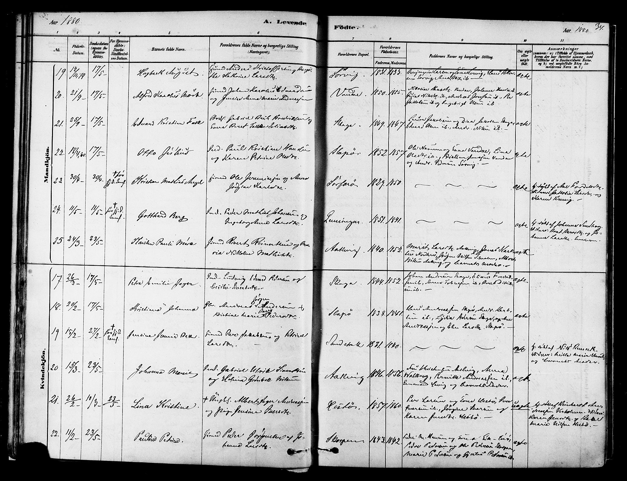 Ministerialprotokoller, klokkerbøker og fødselsregistre - Nordland, AV/SAT-A-1459/834/L0507: Parish register (official) no. 834A05, 1878-1892, p. 34