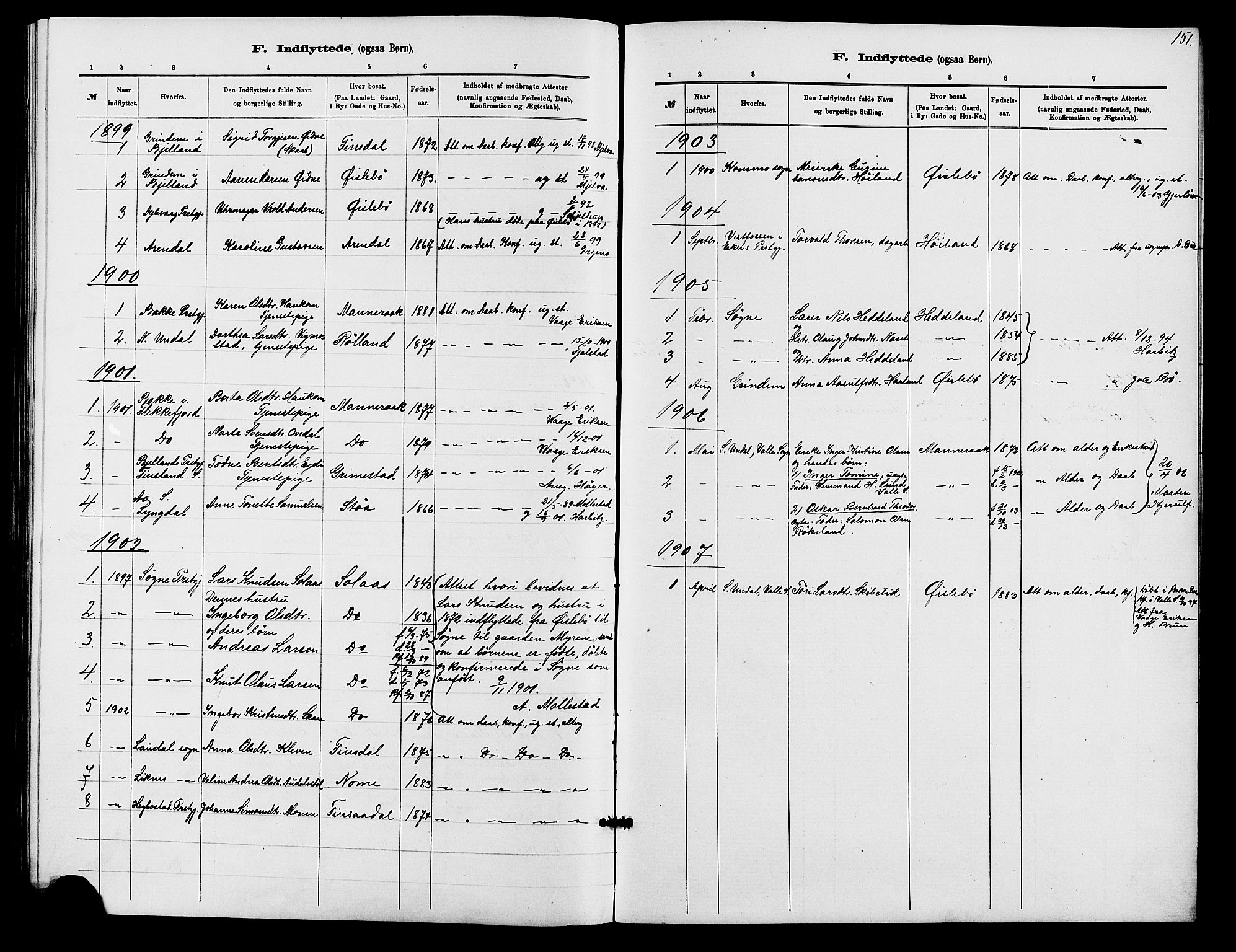Holum sokneprestkontor, SAK/1111-0022/F/Fb/Fbc/L0003: Parish register (copy) no. B 3, 1882-1908, p. 151
