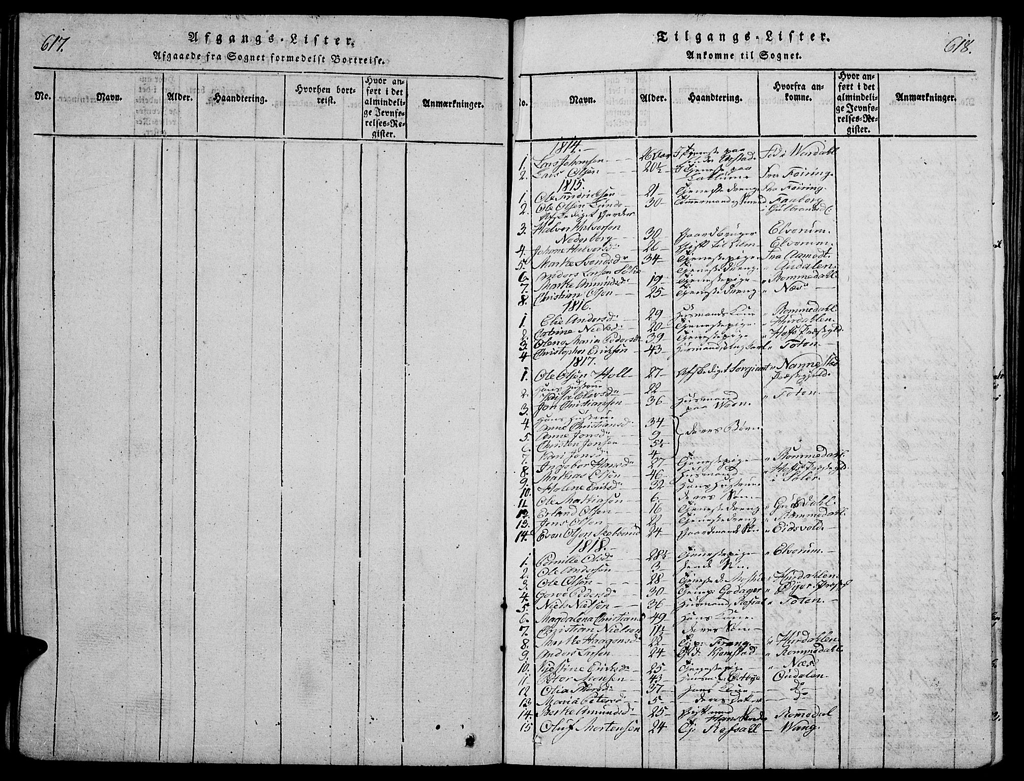 Stange prestekontor, SAH/PREST-002/K/L0008: Parish register (official) no. 8, 1814-1825, p. 617-618