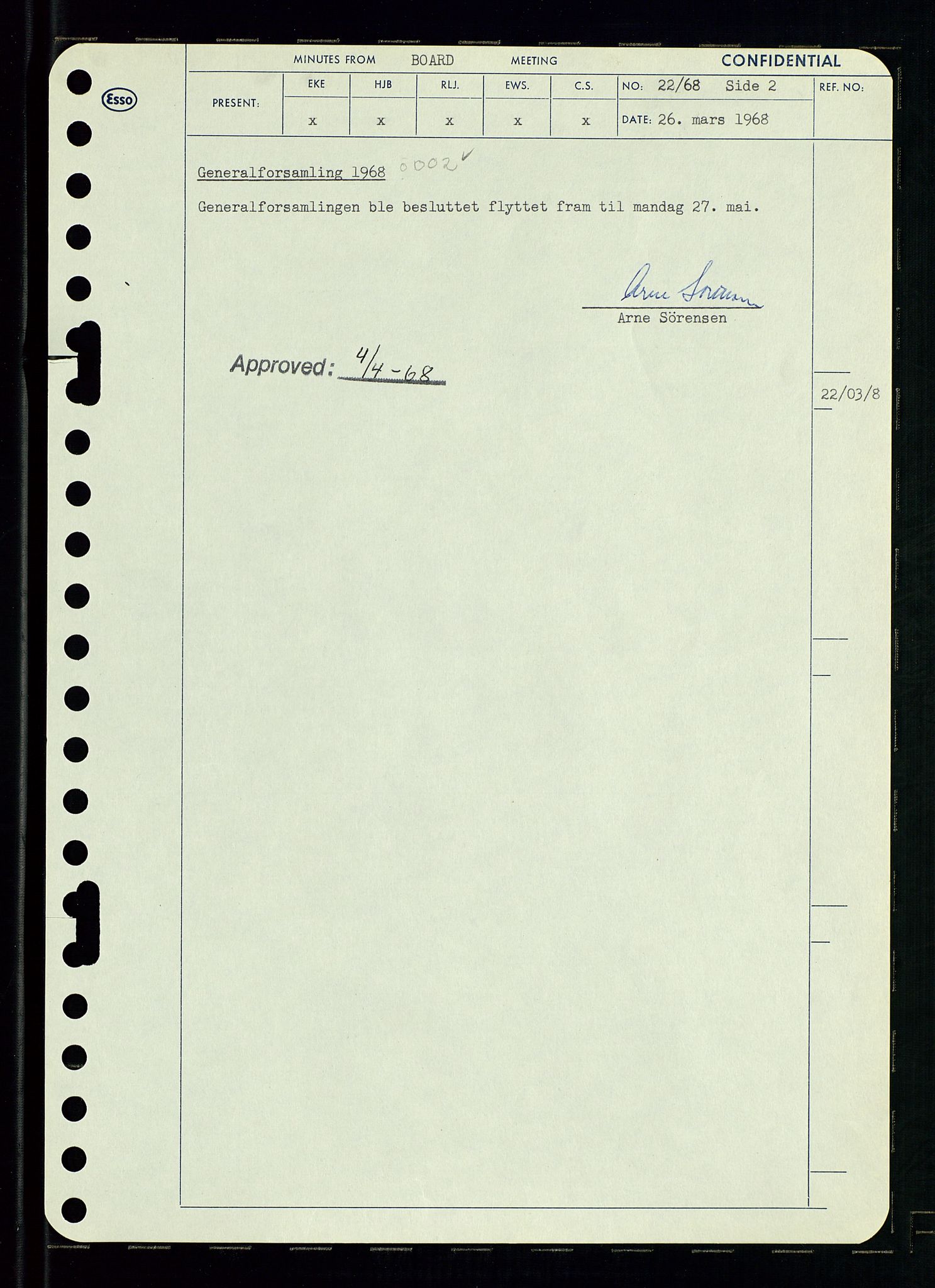 Pa 0982 - Esso Norge A/S, AV/SAST-A-100448/A/Aa/L0002/0004: Den administrerende direksjon Board minutes (styrereferater) / Den administrerende direksjon Board minutes (styrereferater), 1968, p. 39