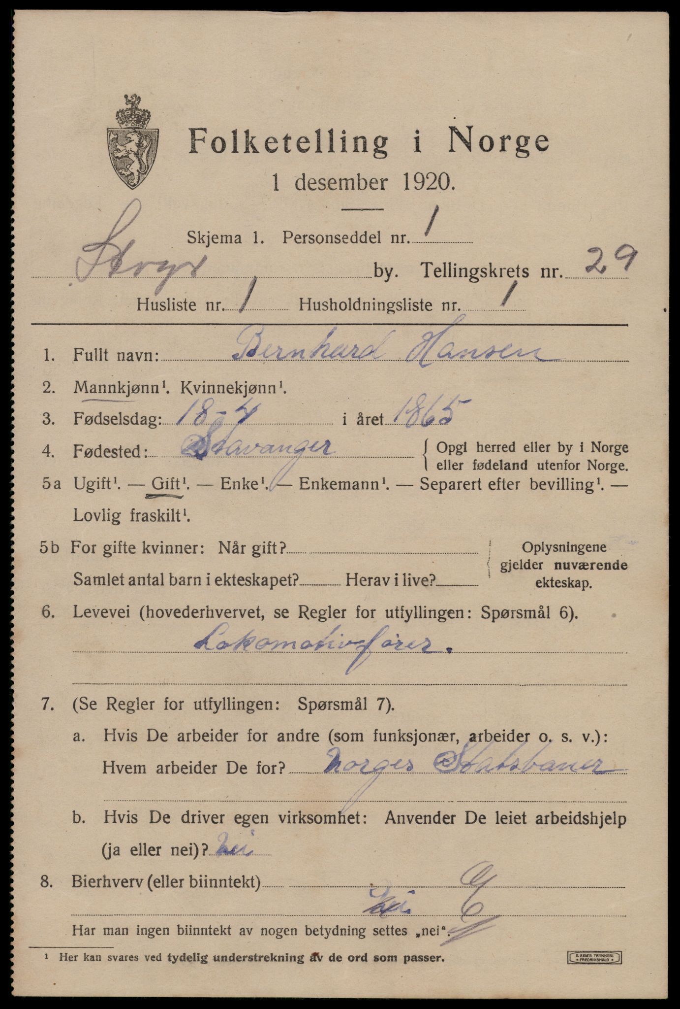 SAST, 1920 census for Stavanger, 1920, p. 82906