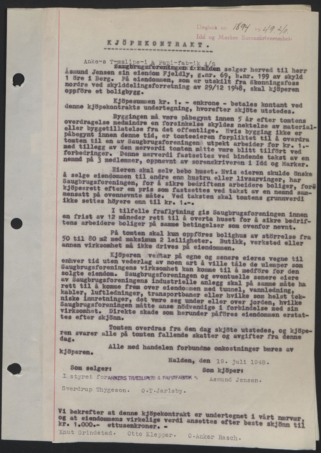 Idd og Marker sorenskriveri, AV/SAO-A-10283/G/Gb/Gbb/L0013: Mortgage book no. A13, 1949-1950, Diary no: : 1894/1949