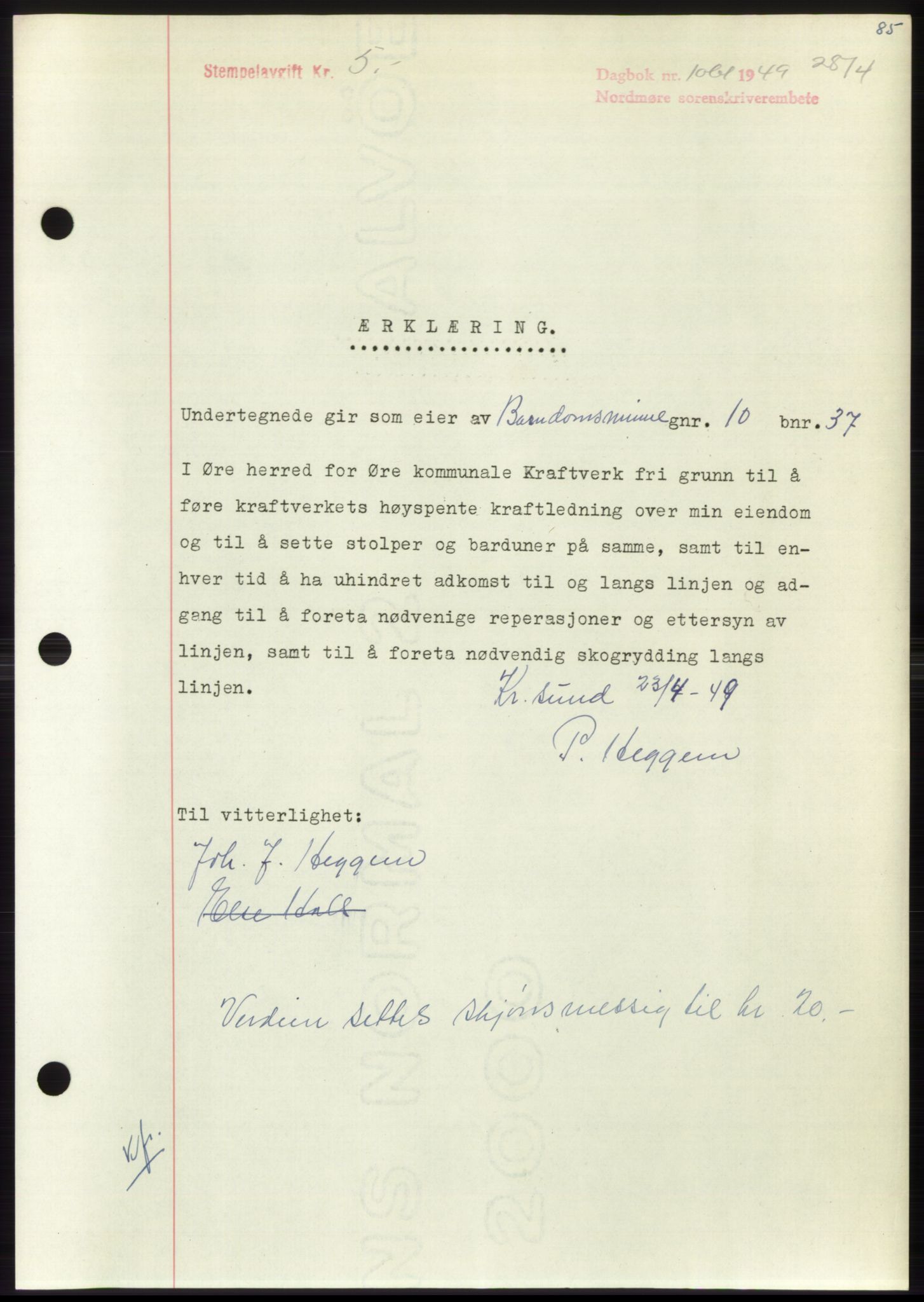 Nordmøre sorenskriveri, AV/SAT-A-4132/1/2/2Ca: Mortgage book no. B101, 1949-1949, Diary no: : 1061/1949