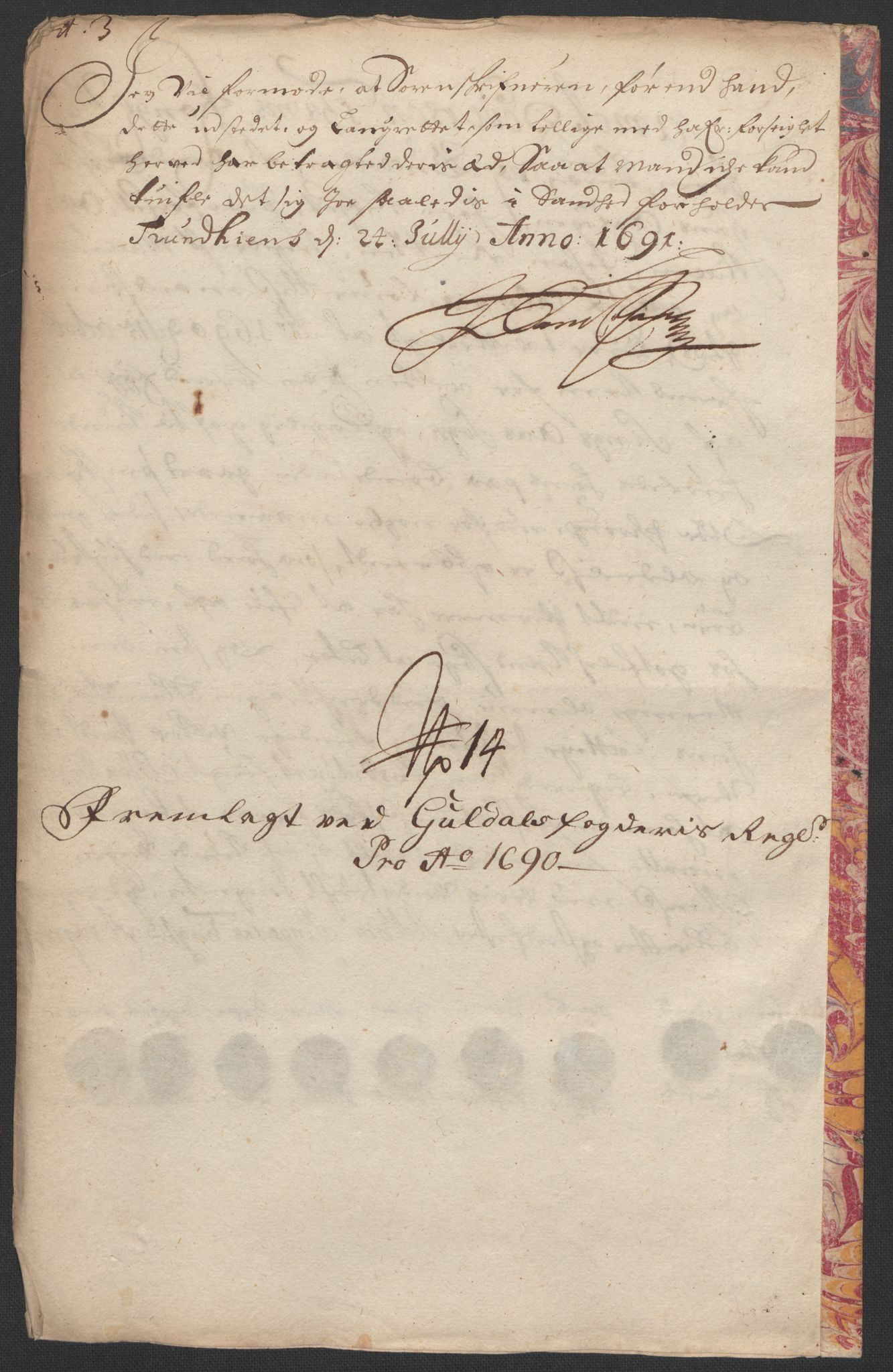 Rentekammeret inntil 1814, Reviderte regnskaper, Fogderegnskap, RA/EA-4092/R59/L3940: Fogderegnskap Gauldal, 1689-1690, p. 423