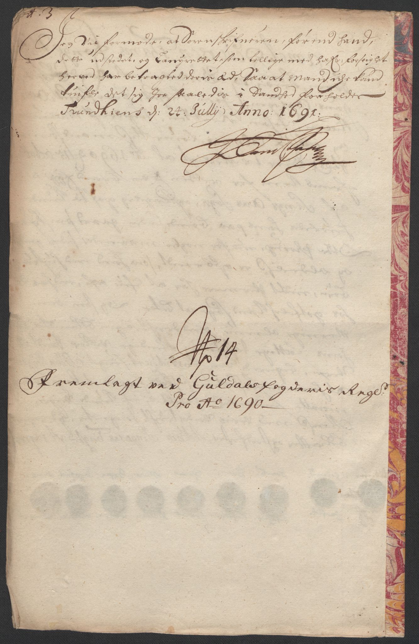 Rentekammeret inntil 1814, Reviderte regnskaper, Fogderegnskap, AV/RA-EA-4092/R59/L3940: Fogderegnskap Gauldal, 1689-1690, p. 423