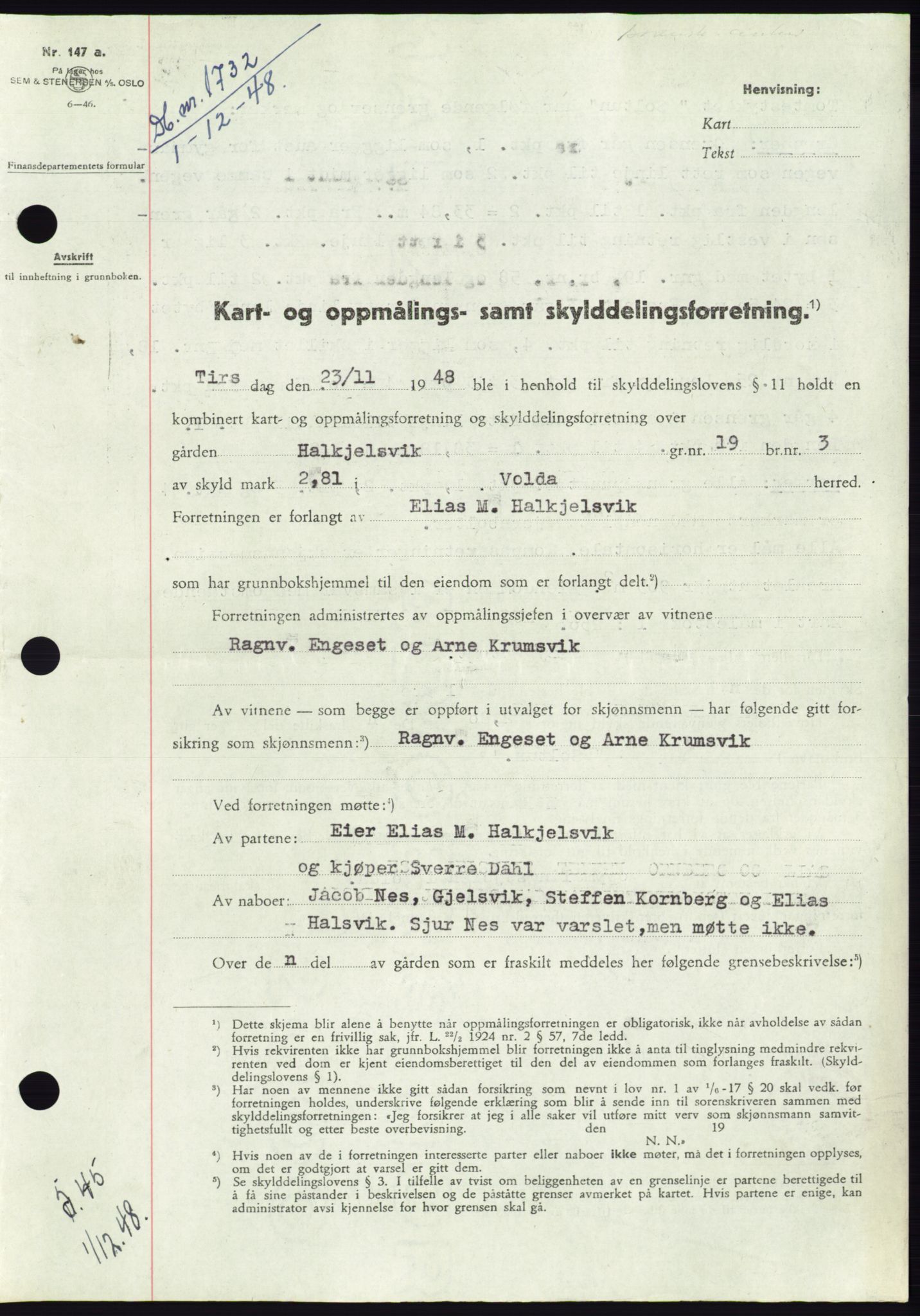 Søre Sunnmøre sorenskriveri, AV/SAT-A-4122/1/2/2C/L0083: Mortgage book no. 9A, 1948-1949, Diary no: : 1732/1948