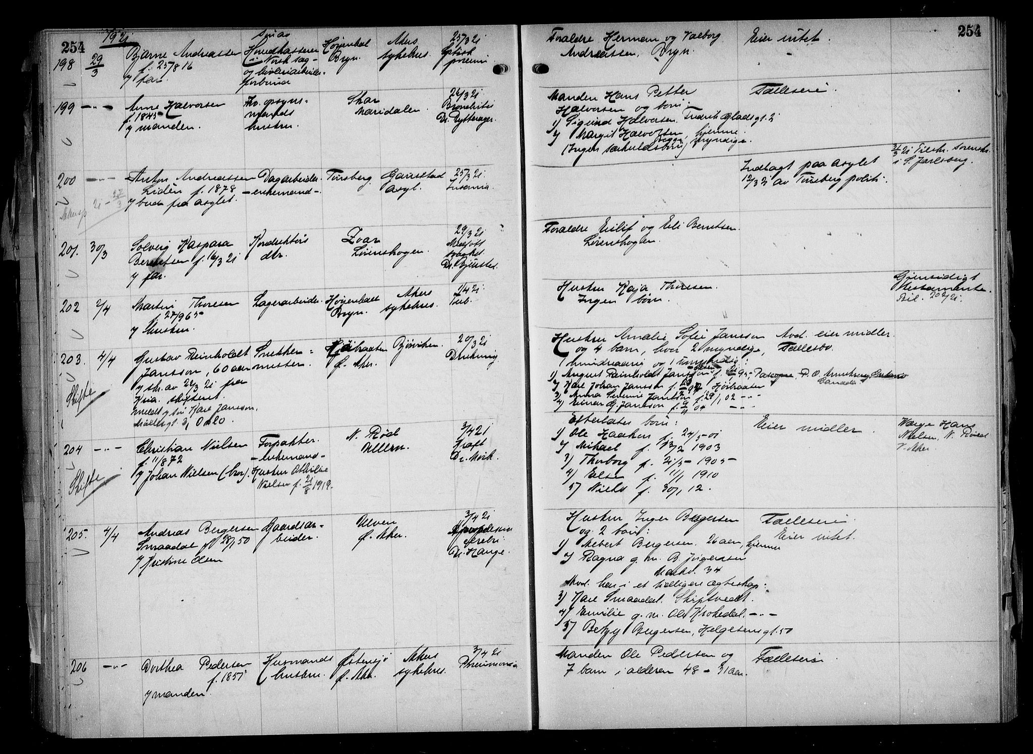 Aker kriminaldommer, skifte- og auksjonsforvalterembete, AV/SAO-A-10452/H/Hb/Hba/Hbaa/L0005: Dødsfallsprotokoll, 1918-1922, p. 254