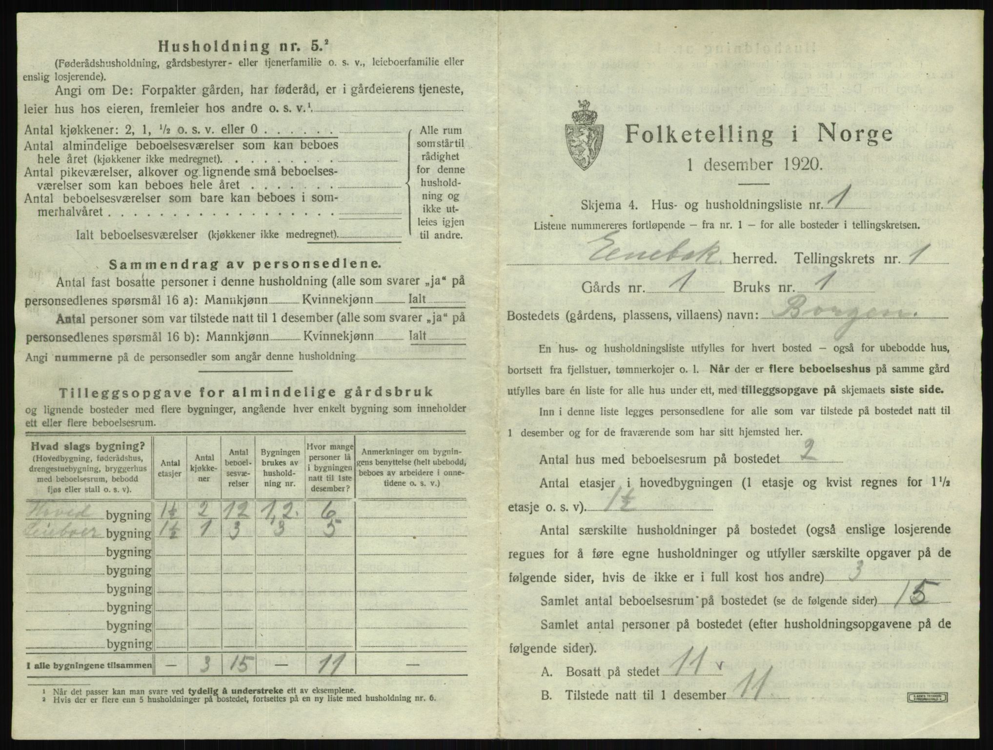 SAO, 1920 census for Enebakk, 1920, p. 40