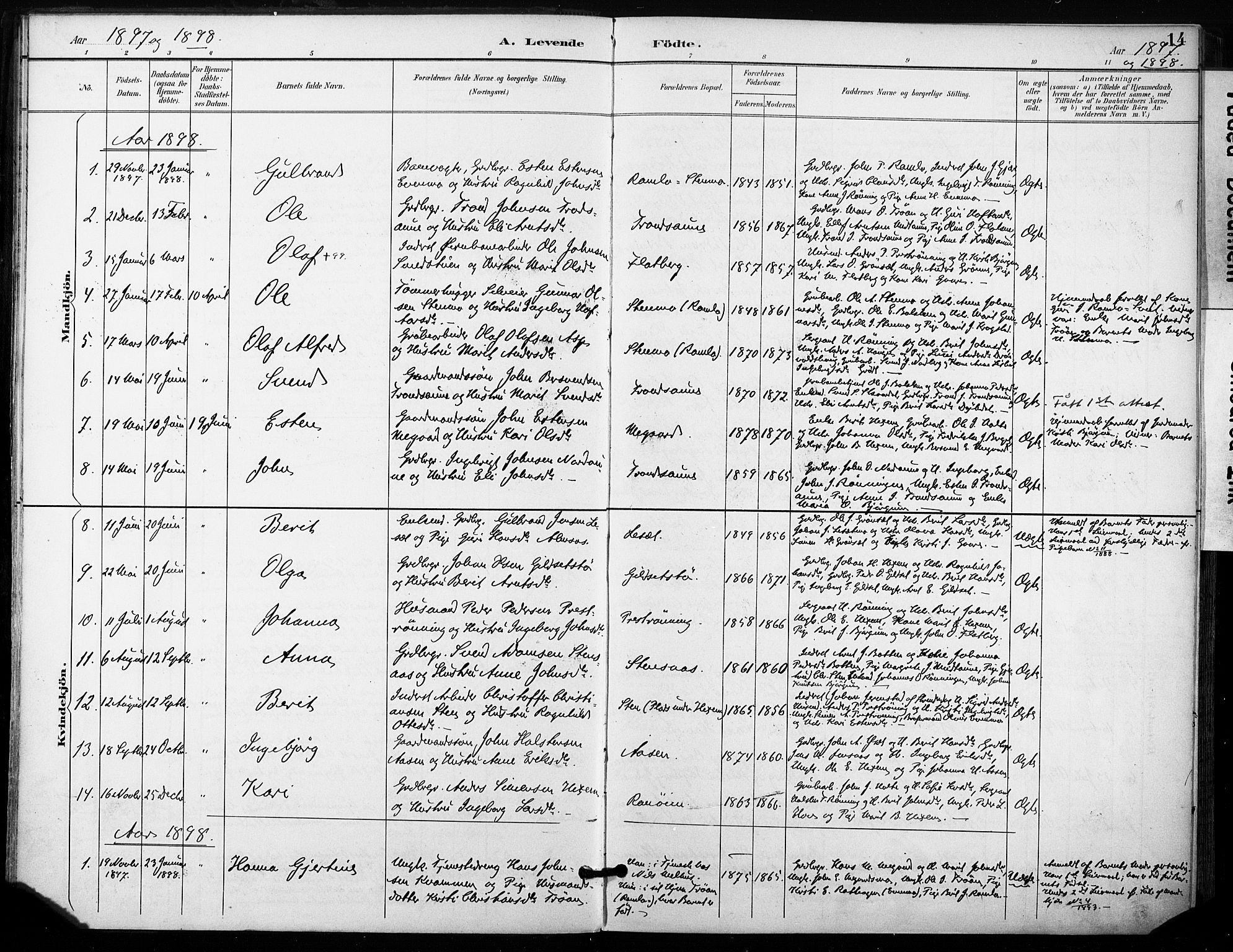 Ministerialprotokoller, klokkerbøker og fødselsregistre - Sør-Trøndelag, SAT/A-1456/685/L0973: Parish register (official) no. 685A10, 1891-1907, p. 14