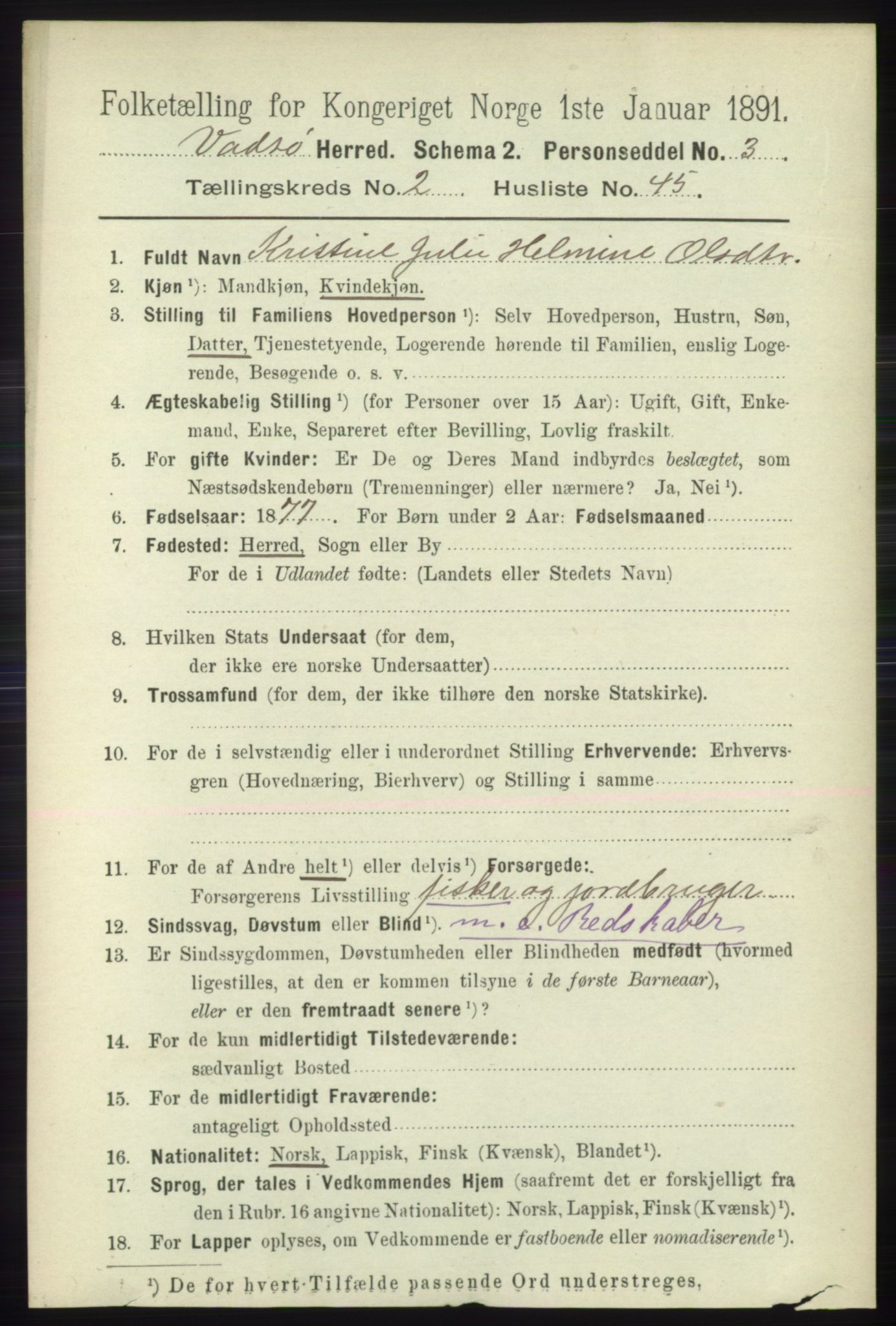 RA, 1891 census for 2029 Vadsø, 1891, p. 744