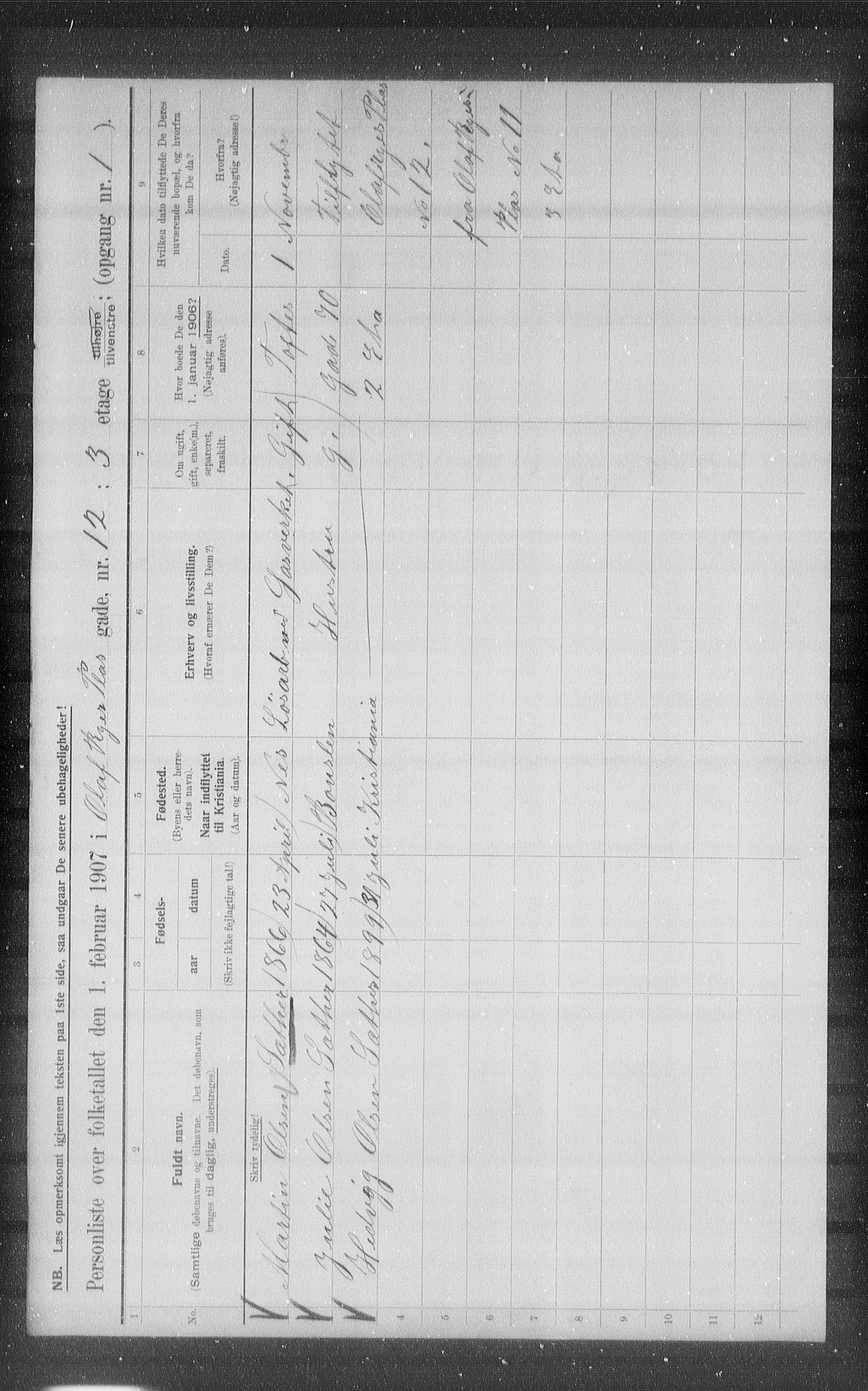 OBA, Municipal Census 1907 for Kristiania, 1907, p. 38594