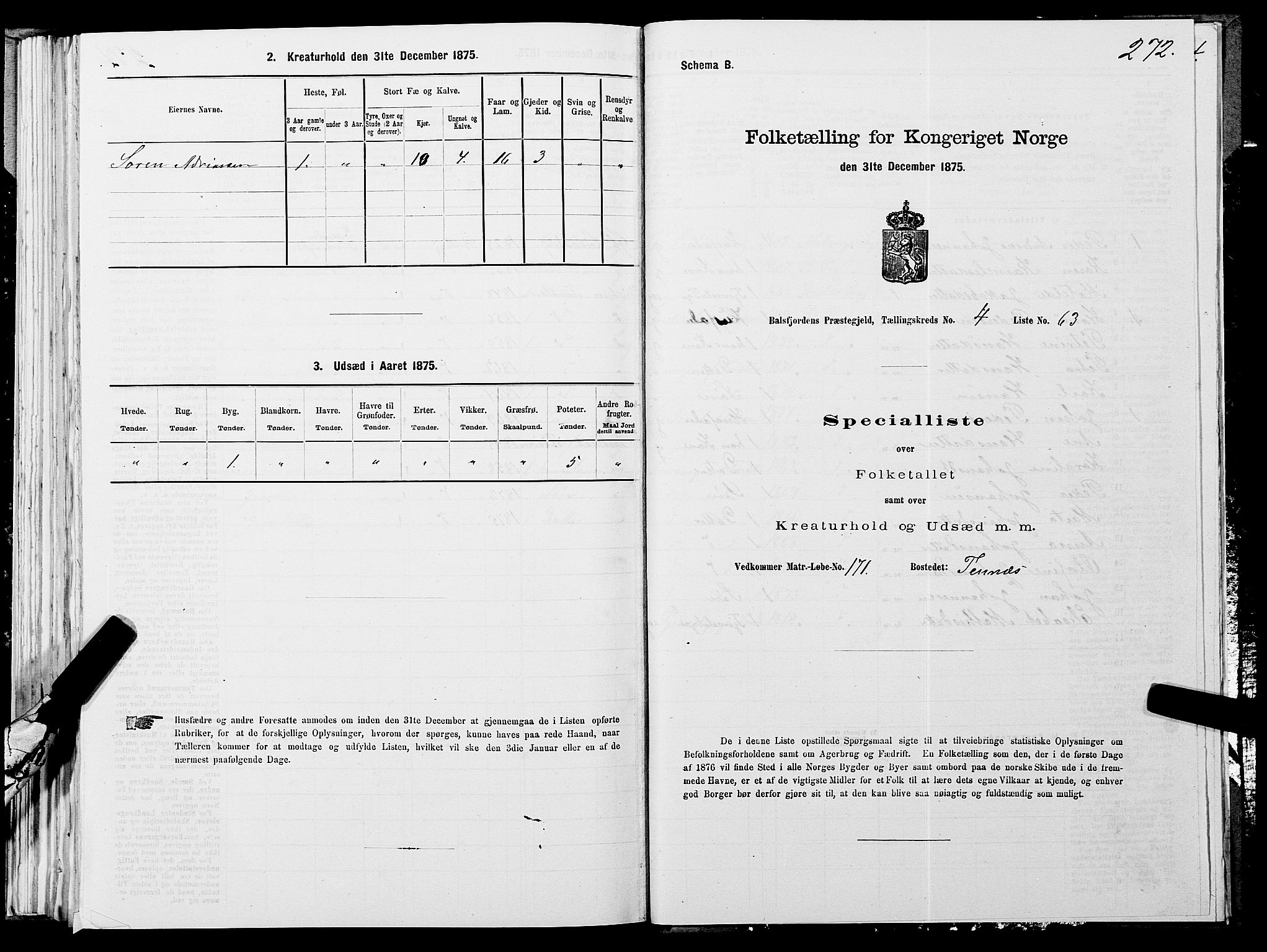 SATØ, 1875 census for 1933P Balsfjord, 1875, p. 1872