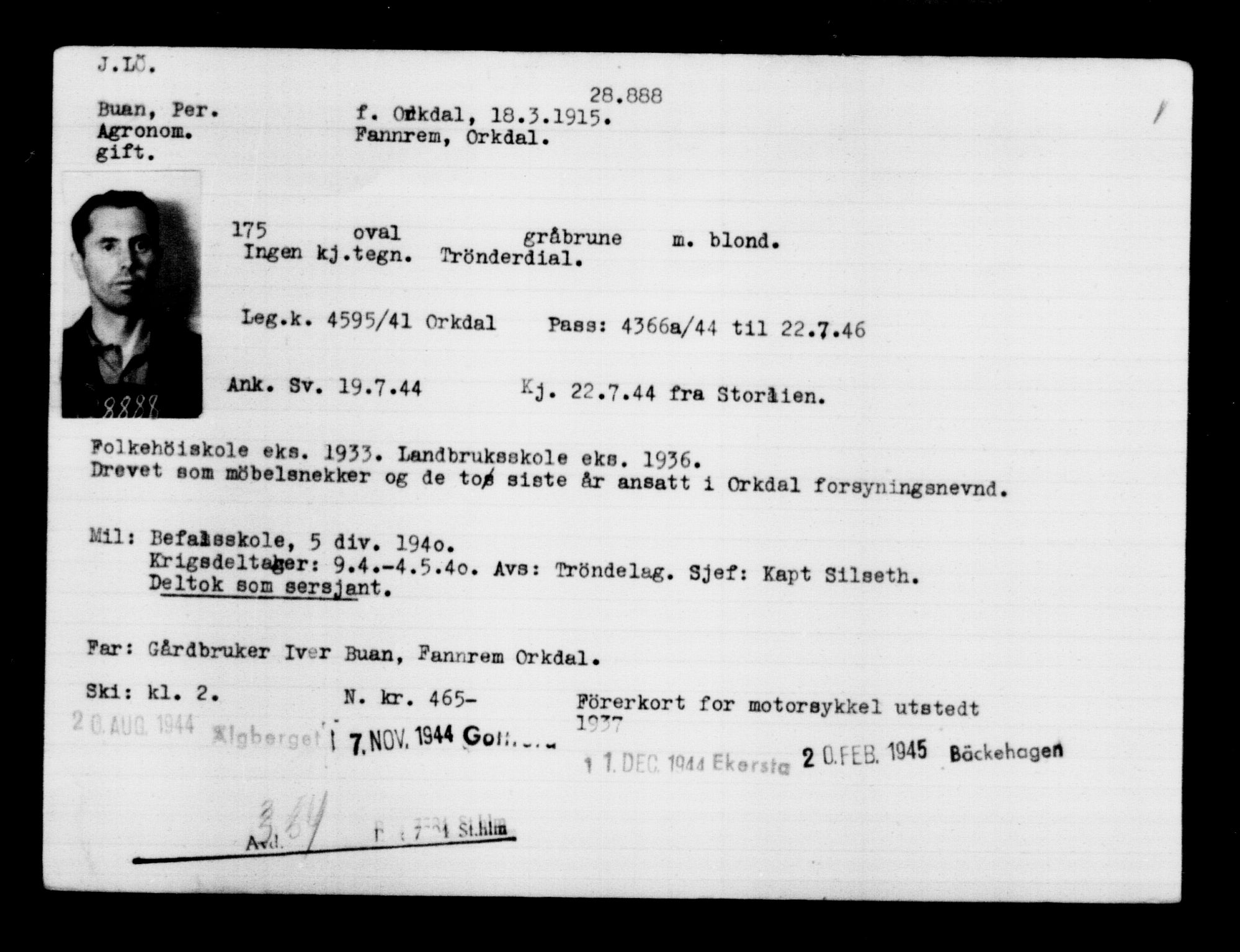 Utenriksstasjonene, Legasjonen i Stockholm, Flyktningkontoret, AV/RA-S-6753/V/Va/L0012: Kjesäterkartoteket, flyktninger med registreringsnr. 28300-31566, 1940-1945, p. 636