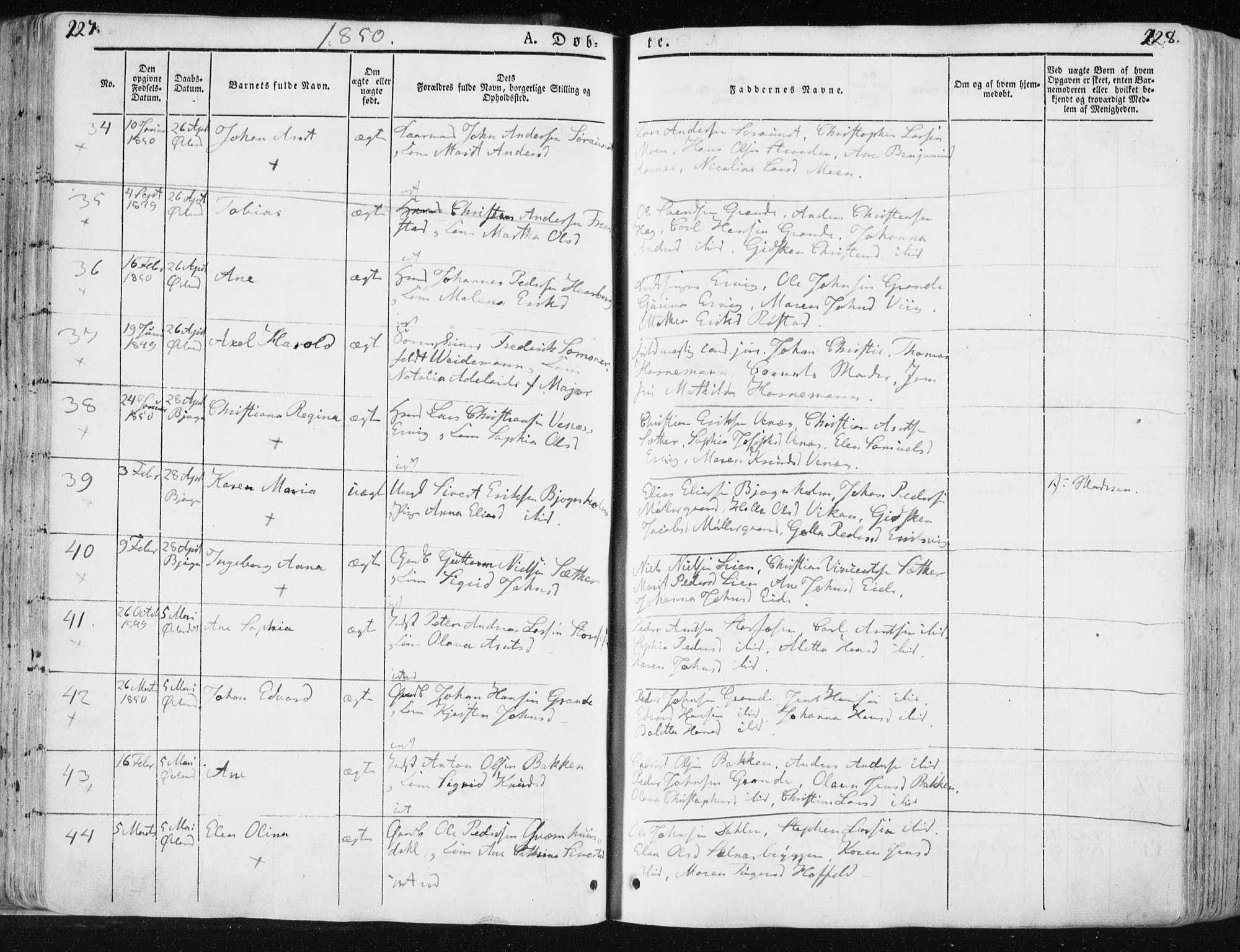Ministerialprotokoller, klokkerbøker og fødselsregistre - Sør-Trøndelag, SAT/A-1456/659/L0736: Parish register (official) no. 659A06, 1842-1856, p. 227-228