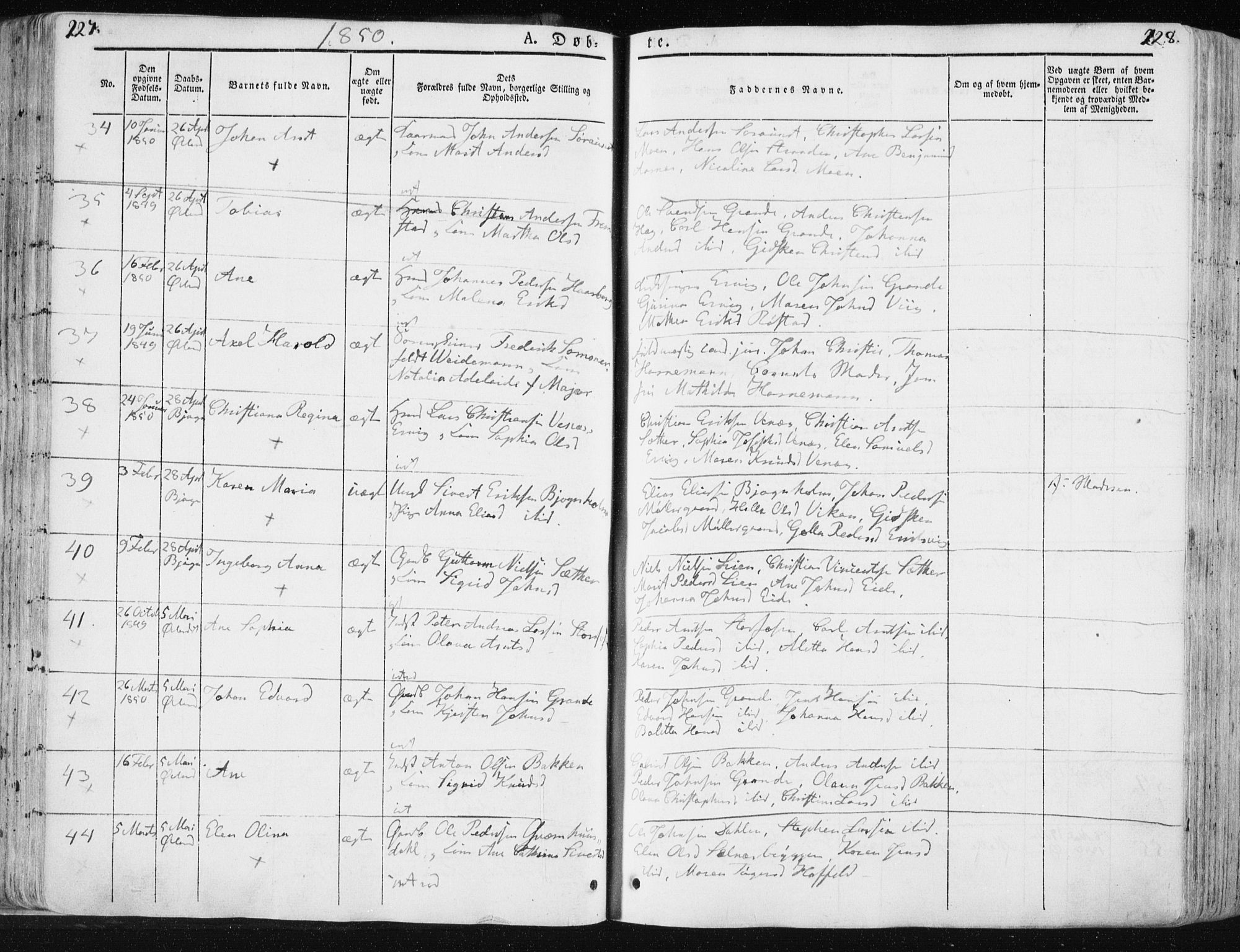 Ministerialprotokoller, klokkerbøker og fødselsregistre - Sør-Trøndelag, AV/SAT-A-1456/659/L0736: Parish register (official) no. 659A06, 1842-1856, p. 227-228