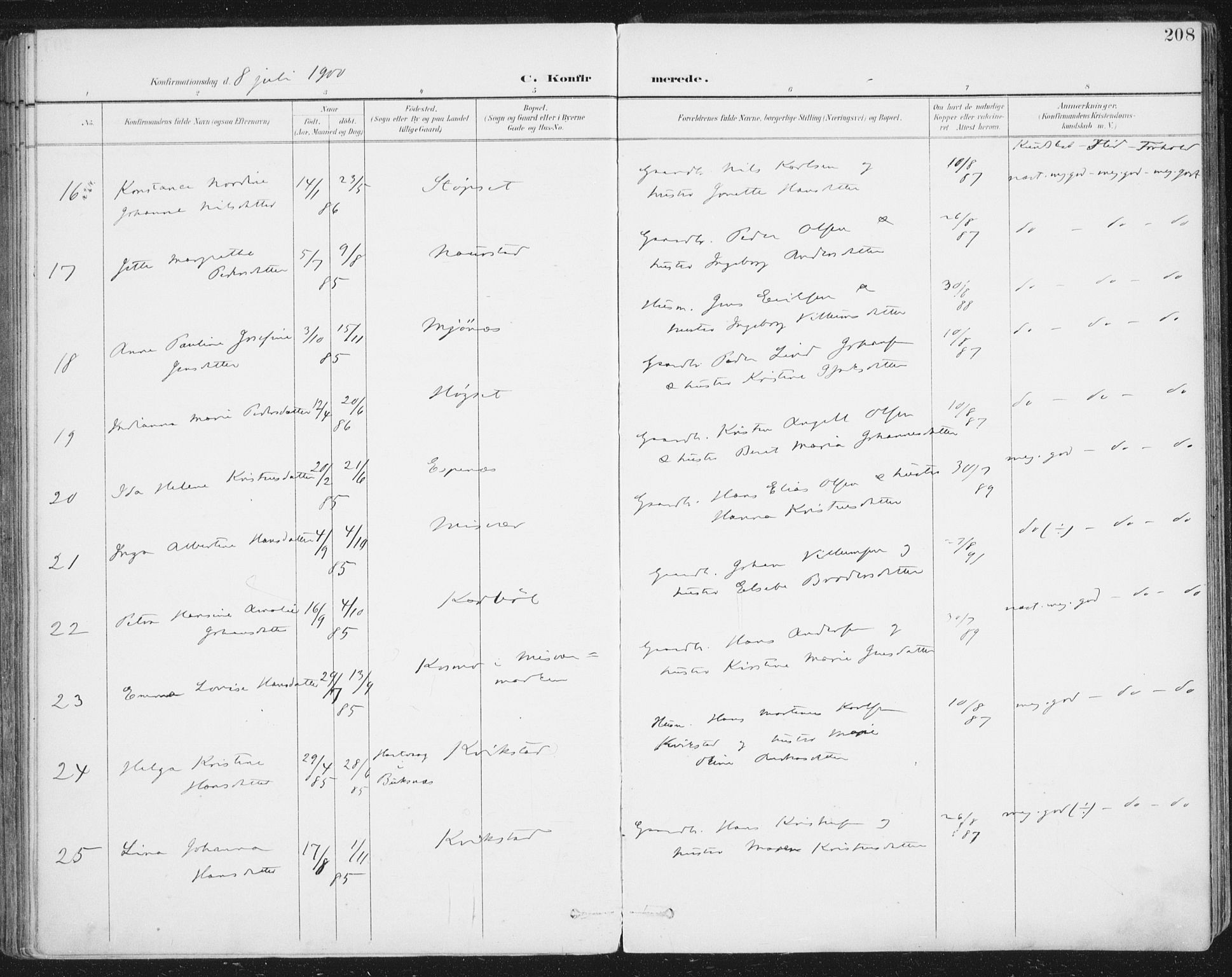 Ministerialprotokoller, klokkerbøker og fødselsregistre - Nordland, AV/SAT-A-1459/852/L0741: Parish register (official) no. 852A11, 1894-1917, p. 208