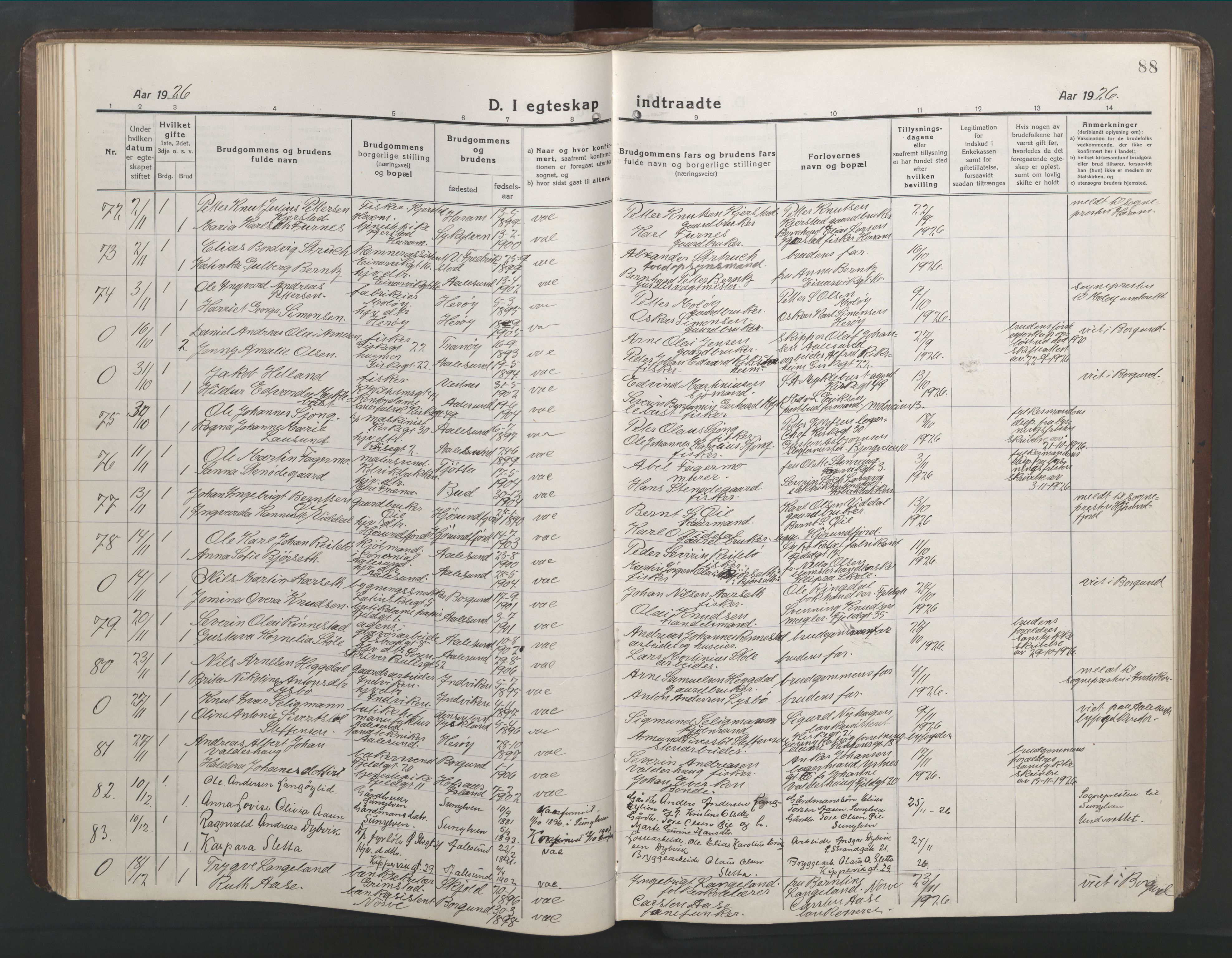 Ministerialprotokoller, klokkerbøker og fødselsregistre - Møre og Romsdal, AV/SAT-A-1454/529/L0473: Parish register (copy) no. 529C10, 1918-1941, p. 88