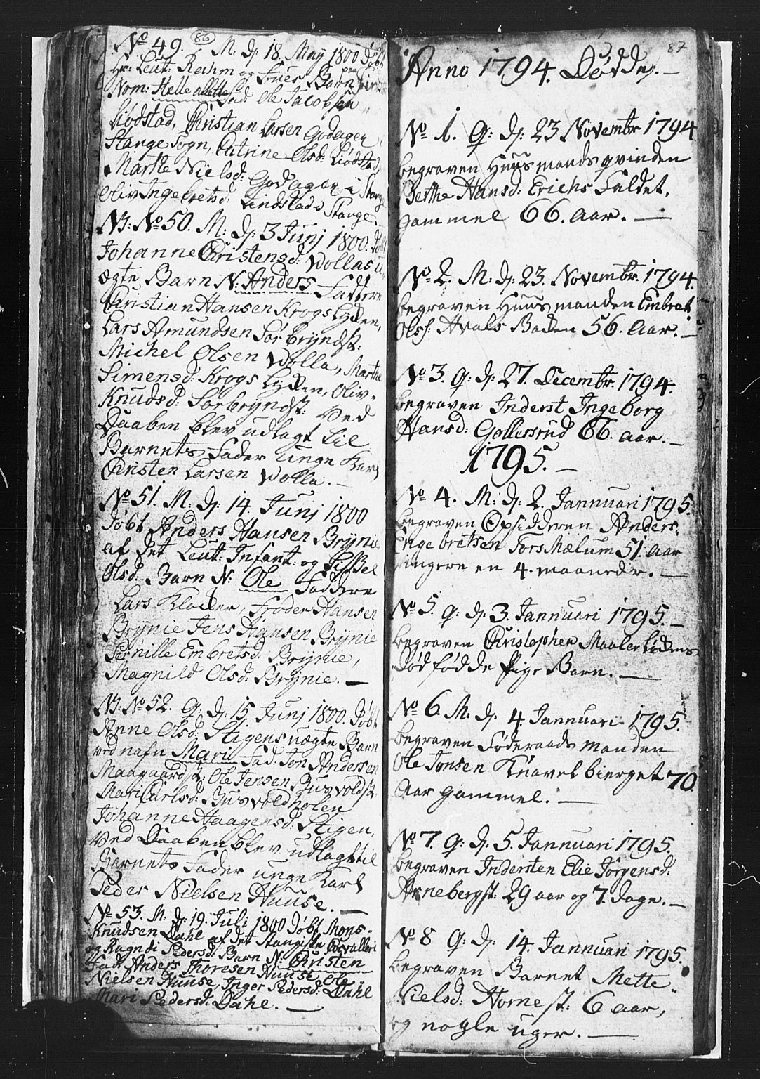 Romedal prestekontor, SAH/PREST-004/L/L0002: Parish register (copy) no. 2, 1795-1800, p. 86-87