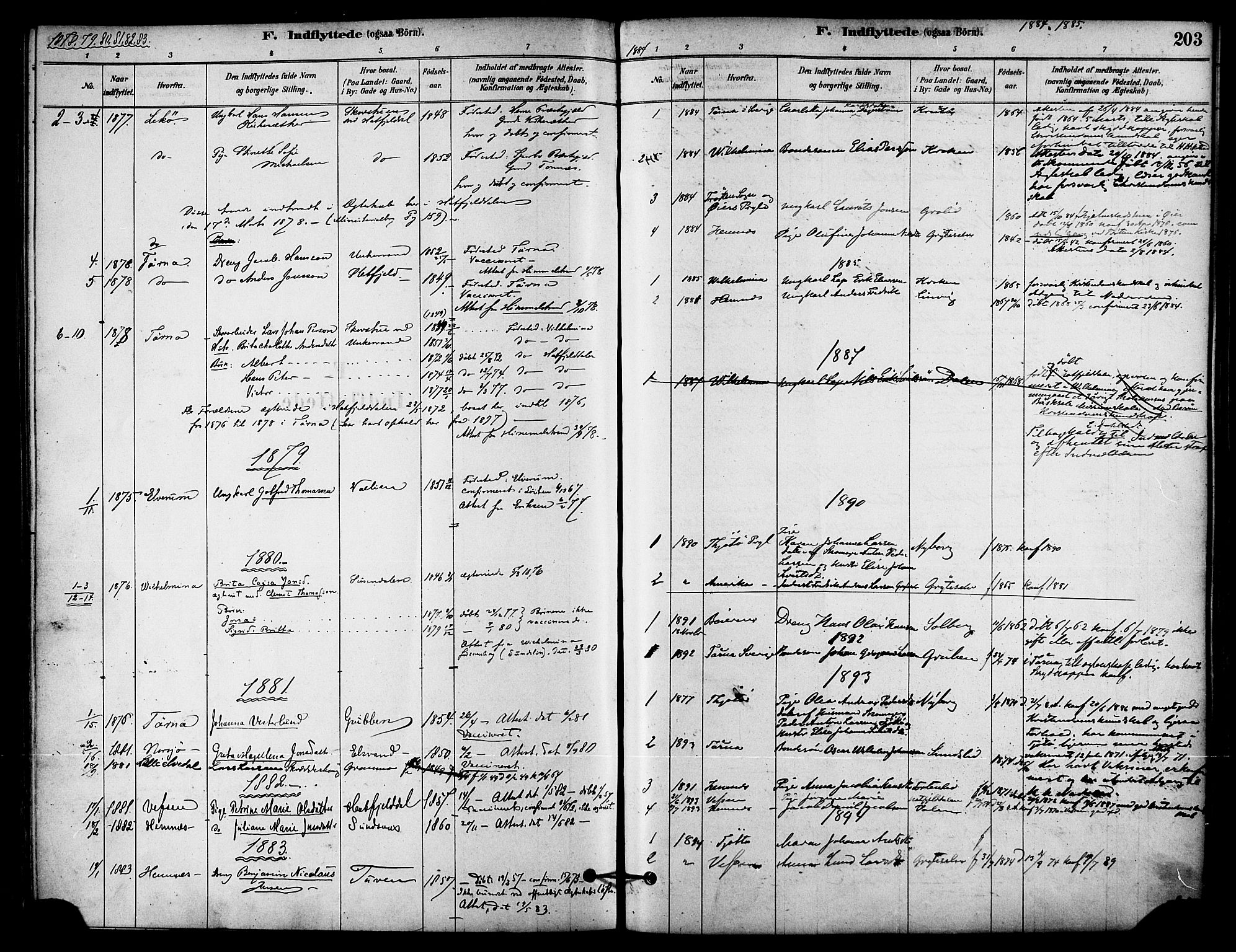 Ministerialprotokoller, klokkerbøker og fødselsregistre - Nordland, AV/SAT-A-1459/823/L0325: Parish register (official) no. 823A02, 1878-1898, p. 203