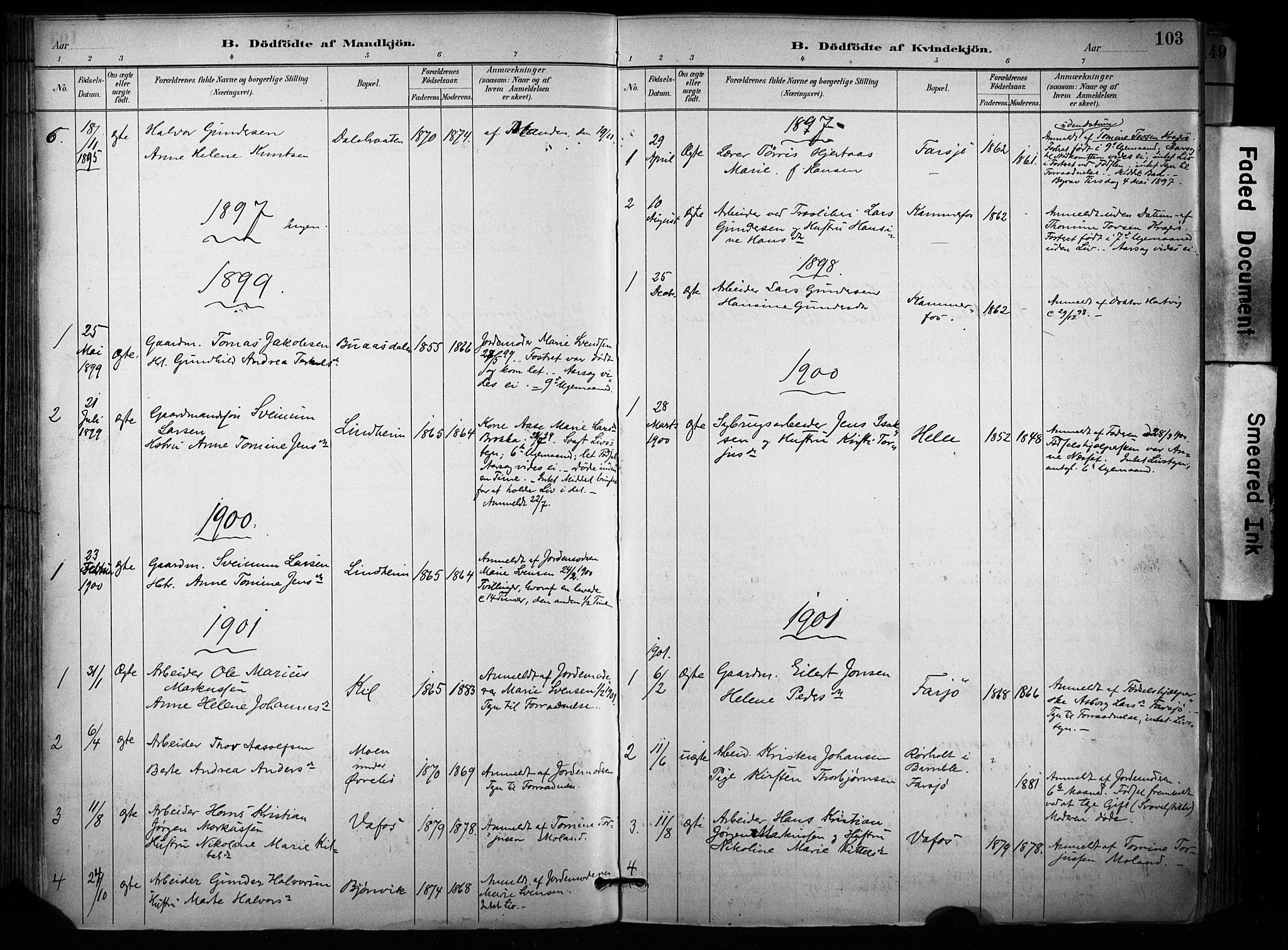 Sannidal kirkebøker, AV/SAKO-A-296/F/Fa/L0015: Parish register (official) no. 15, 1884-1899, p. 103