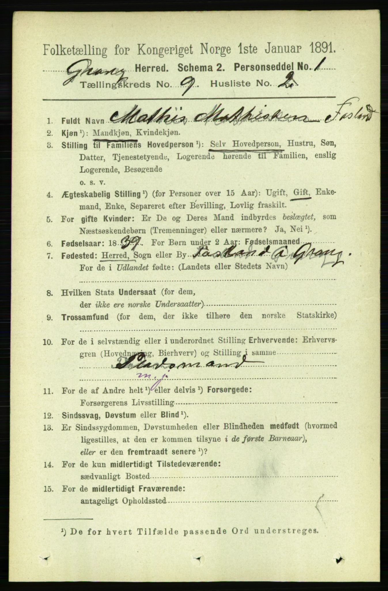 RA, 1891 census for 1742 Grong, 1891, p. 3153