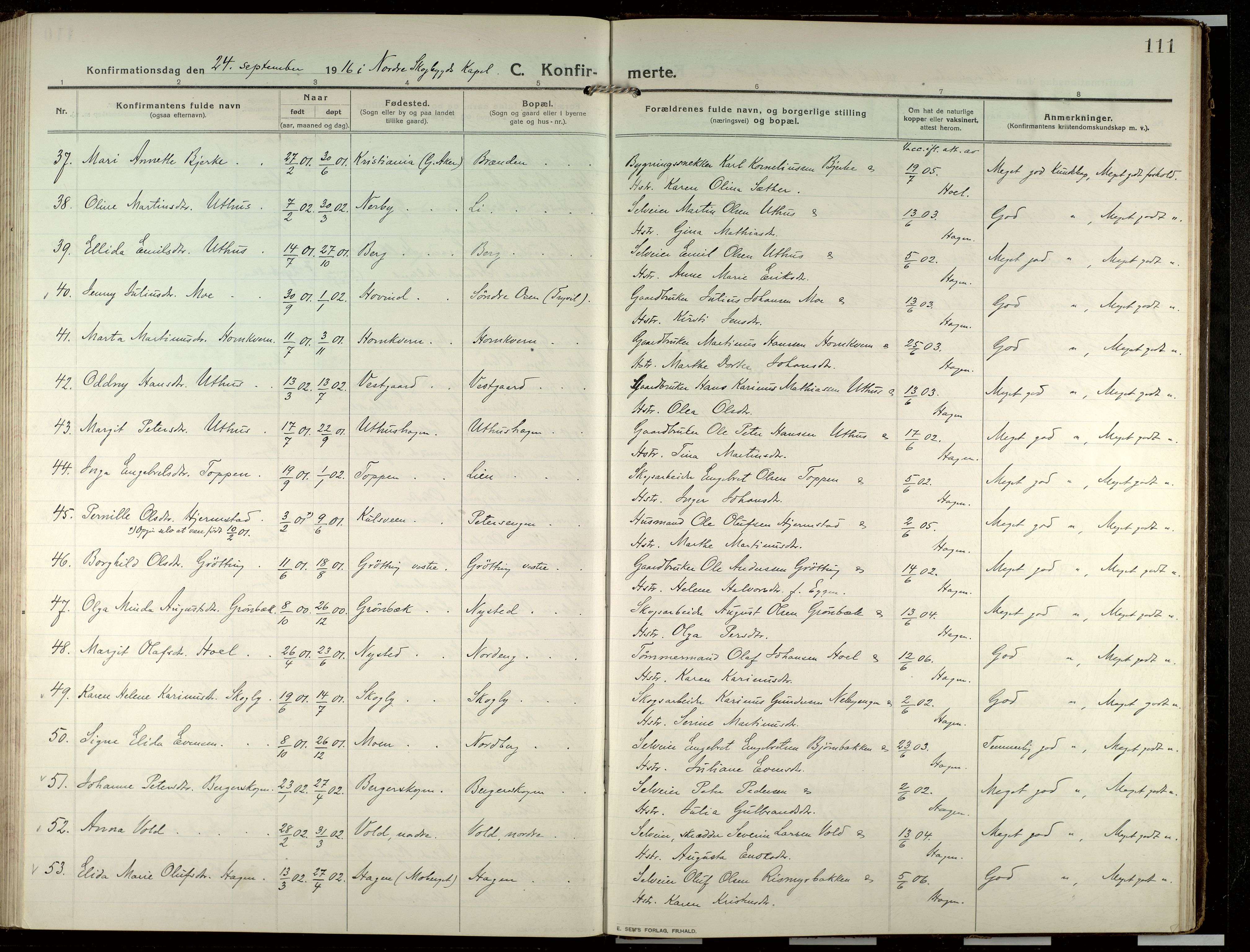 Elverum prestekontor, SAH/PREST-044/H/Ha/Haa/L0022: Parish register (official) no. 22, 1913-1924, p. 111