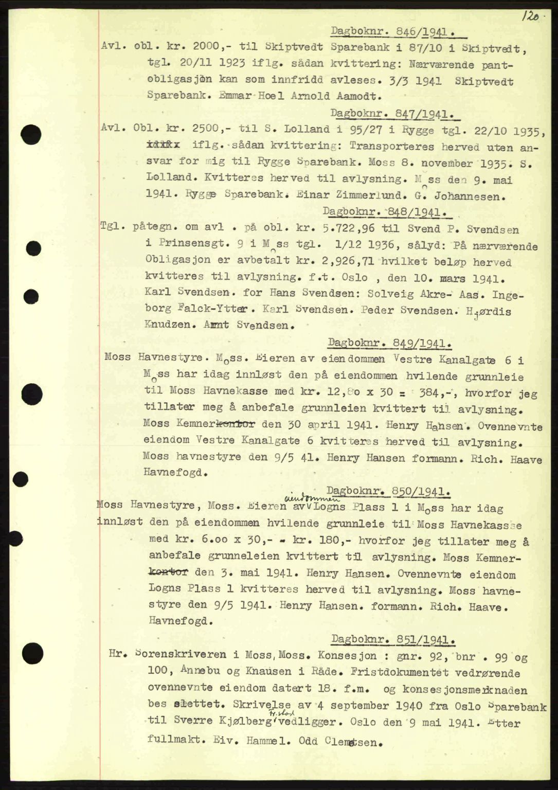 Moss sorenskriveri, SAO/A-10168: Mortgage book no. B10, 1940-1941, Diary no: : 846/1941