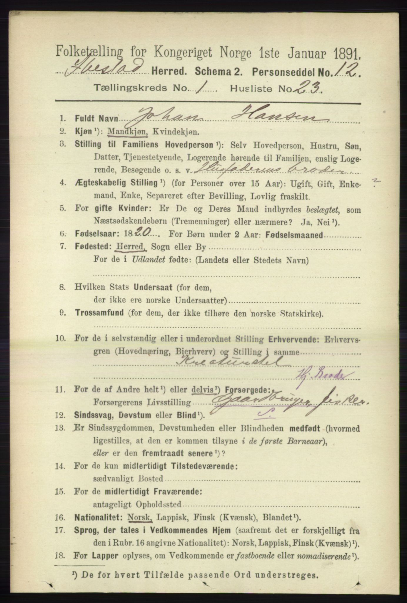 RA, 1891 census for 1917 Ibestad, 1891, p. 293