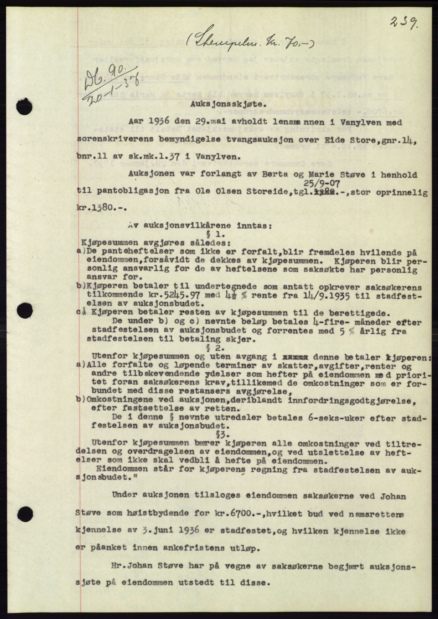 Søre Sunnmøre sorenskriveri, SAT/A-4122/1/2/2C/L0062: Mortgage book no. 56, 1936-1937, Diary no: : 90/1937