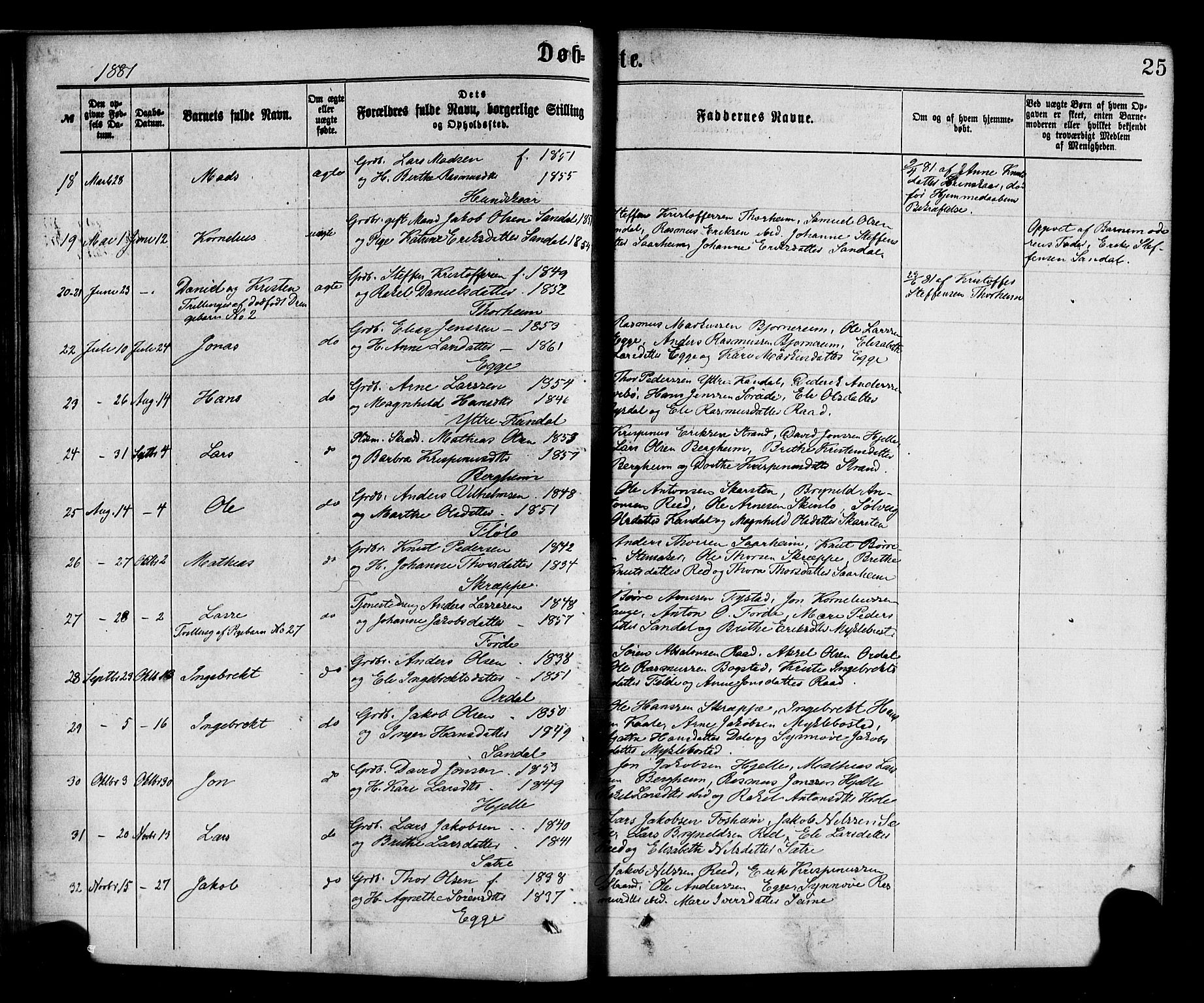 Gloppen sokneprestembete, AV/SAB-A-80101/H/Haa/Haac/L0001: Parish register (official) no. C 1, 1871-1886, p. 25