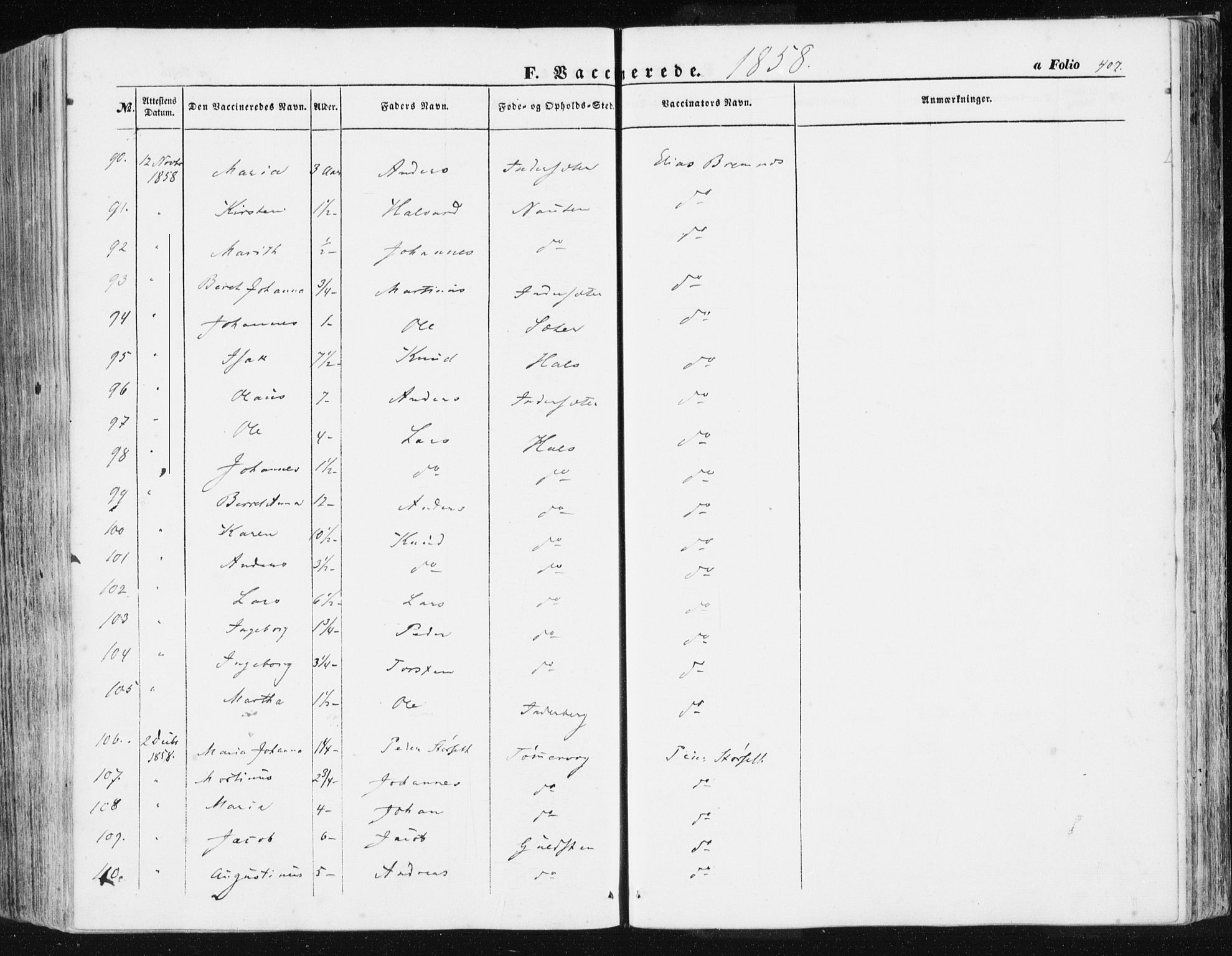 Ministerialprotokoller, klokkerbøker og fødselsregistre - Møre og Romsdal, AV/SAT-A-1454/581/L0937: Parish register (official) no. 581A05, 1853-1872, p. 407