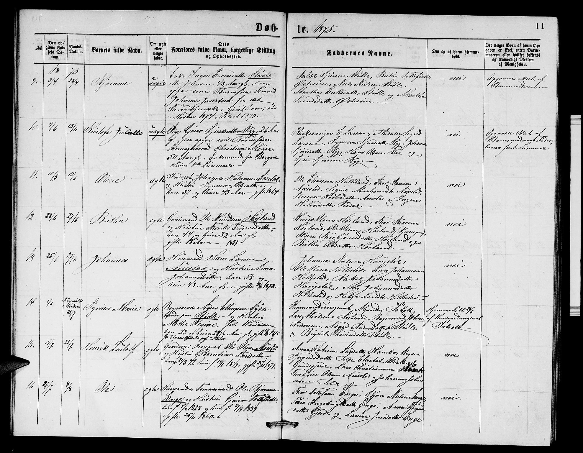 Etne sokneprestembete, SAB/A-75001/H/Hab: Parish register (copy) no. A 4, 1874-1878, p. 11