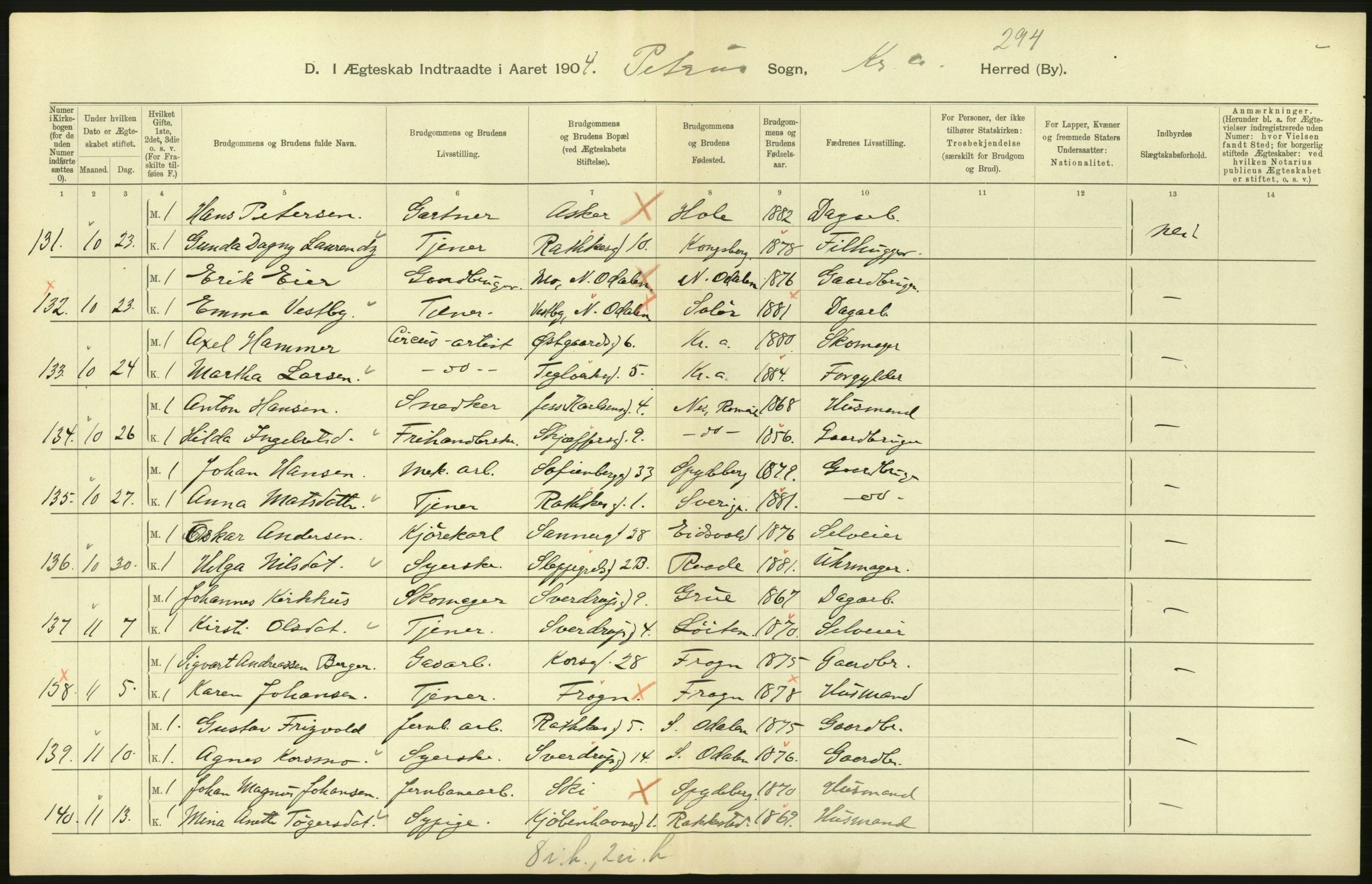 Statistisk sentralbyrå, Sosiodemografiske emner, Befolkning, AV/RA-S-2228/D/Df/Dfa/Dfab/L0004: Kristiania: Gifte, døde, 1904, p. 128