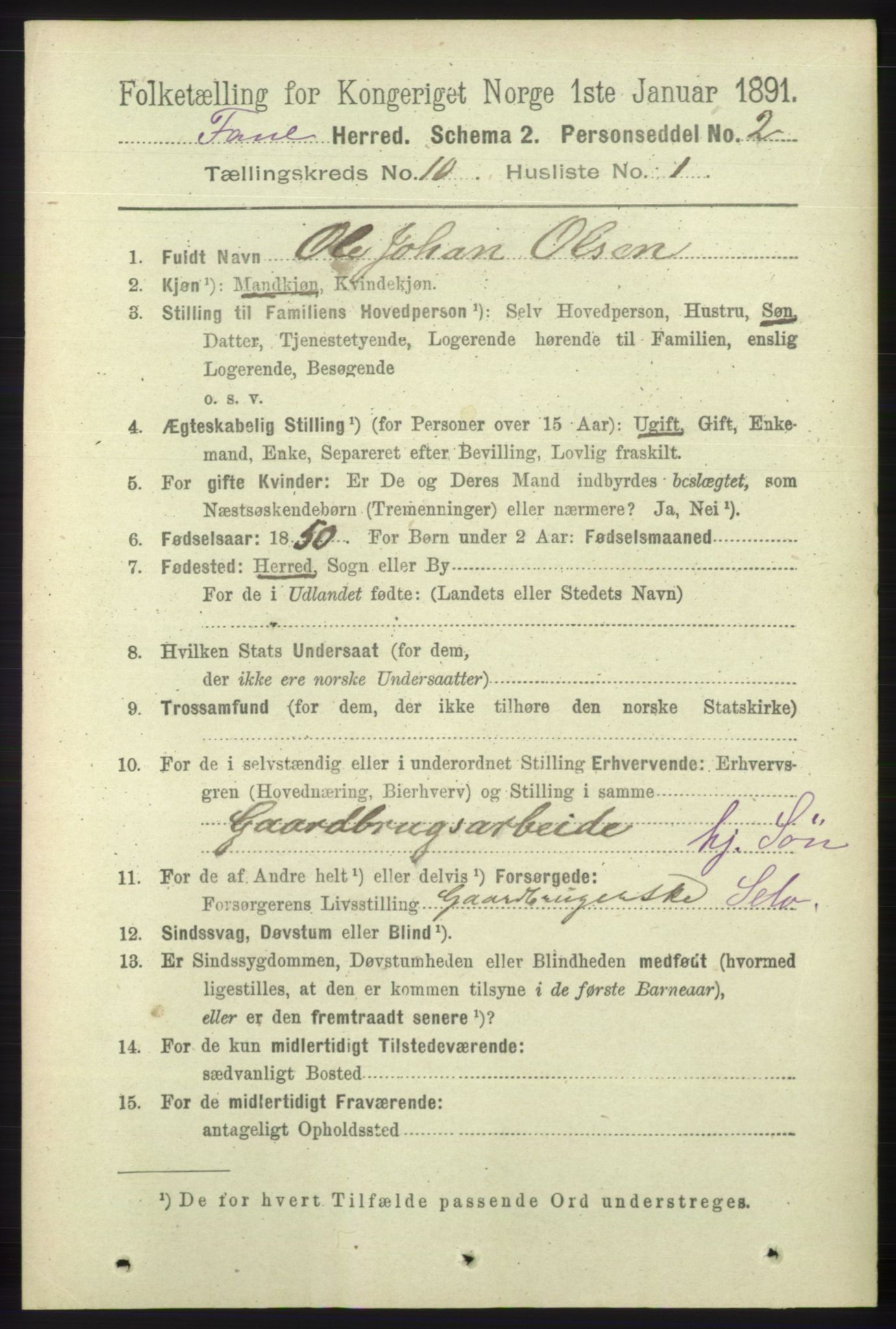 RA, 1891 census for 1249 Fana, 1891, p. 5438