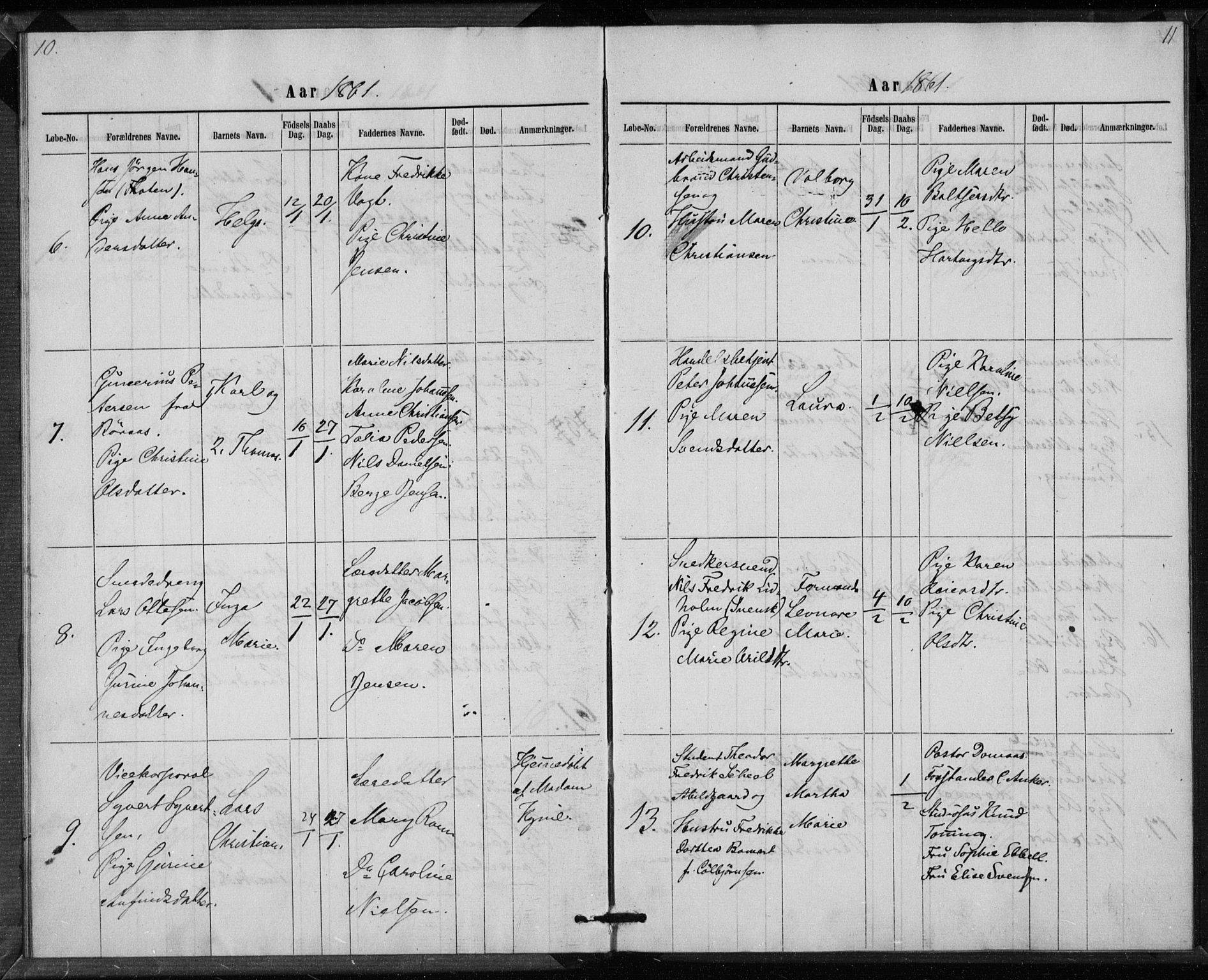 Rikshospitalet prestekontor Kirkebøker, AV/SAO-A-10309b/K/L0002/0002: Baptism register no. 2.2, 1860-1868, p. 10-11