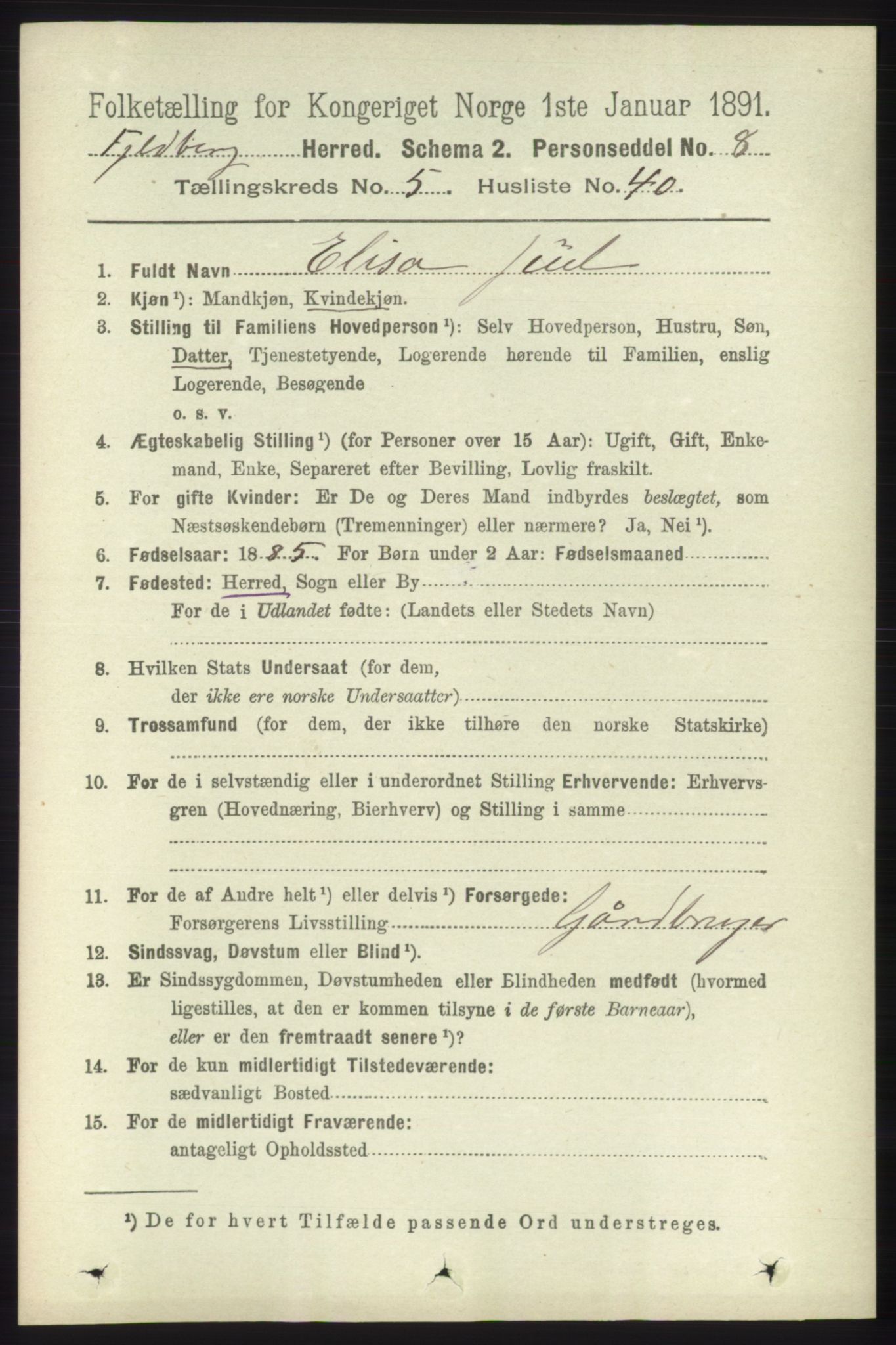 RA, 1891 census for 1213 Fjelberg, 1891, p. 1712