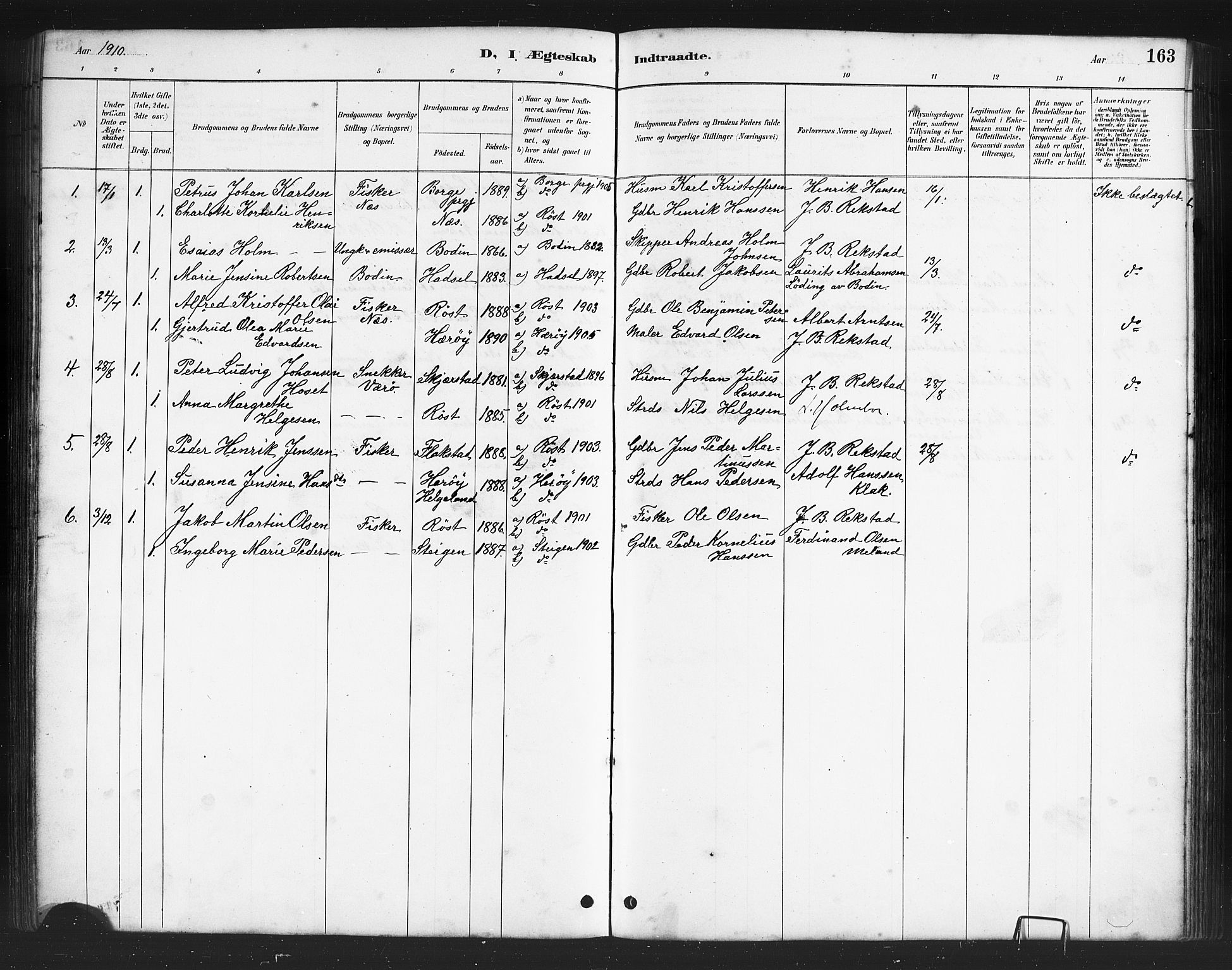 Ministerialprotokoller, klokkerbøker og fødselsregistre - Nordland, AV/SAT-A-1459/808/L0131: Parish register (copy) no. 808C02, 1879-1919, p. 163