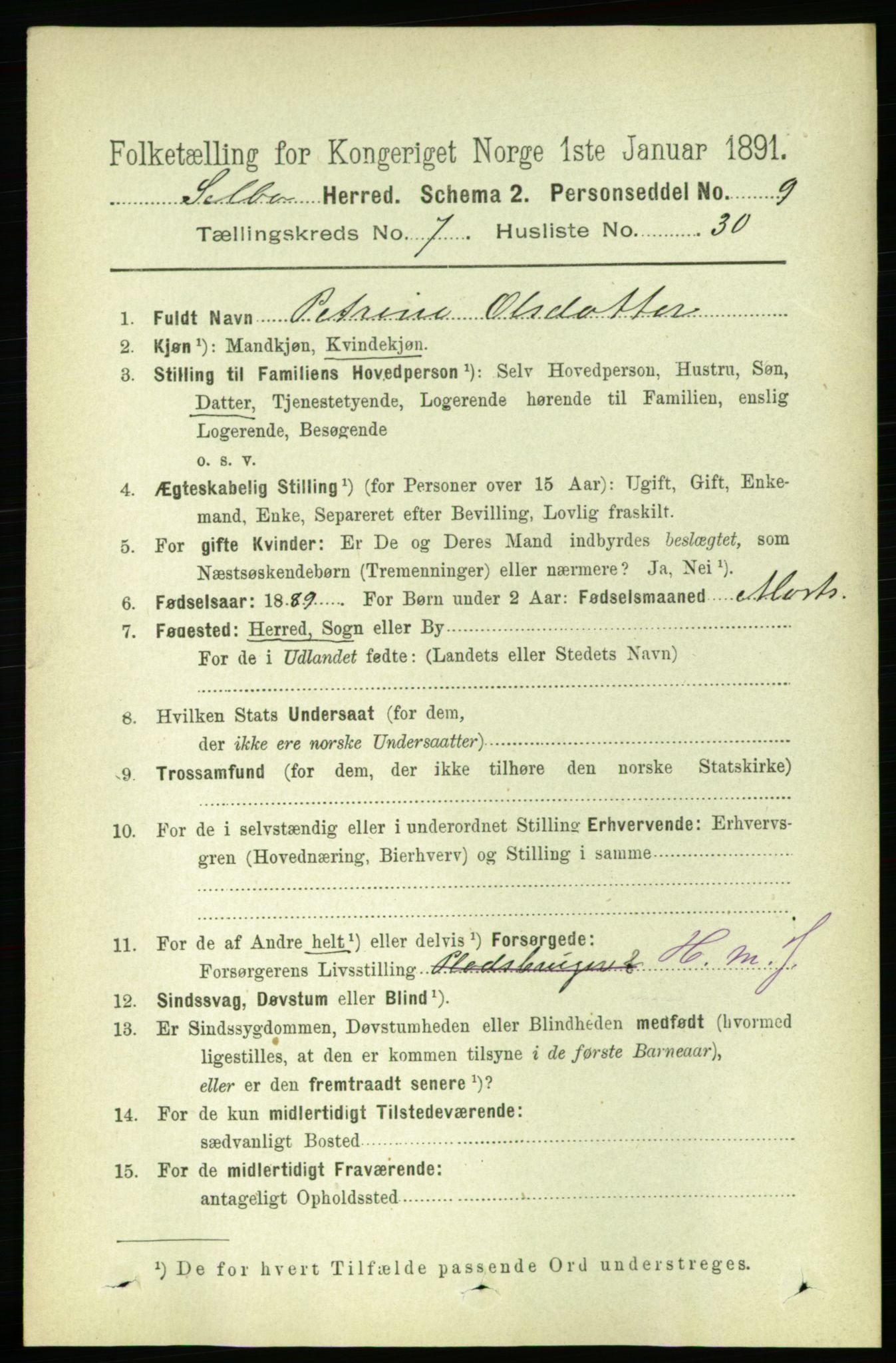 RA, 1891 census for 1664 Selbu, 1891, p. 2759