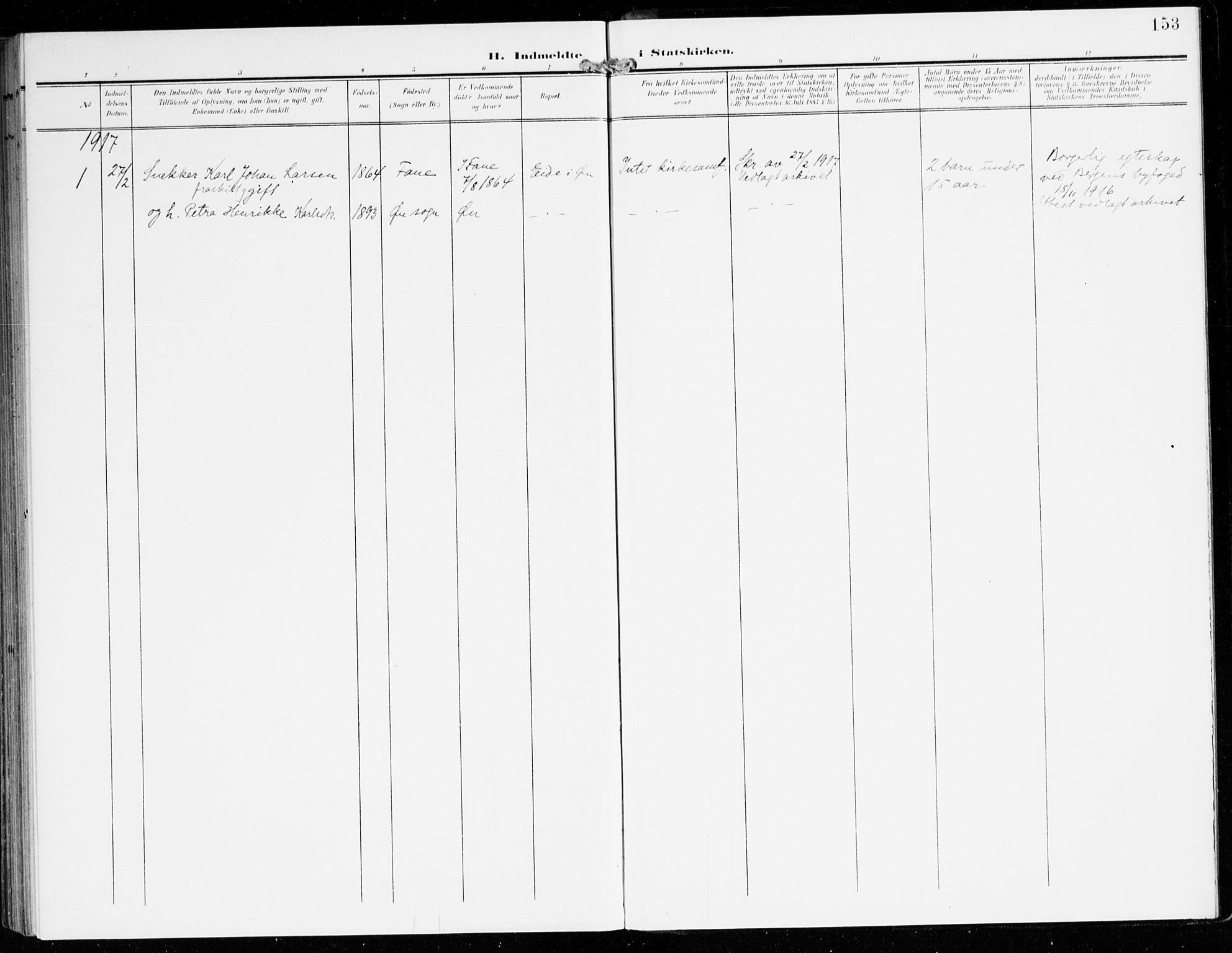 Hyllestad sokneprestembete, SAB/A-80401: Parish register (official) no. D 2, 1905-1919, p. 153