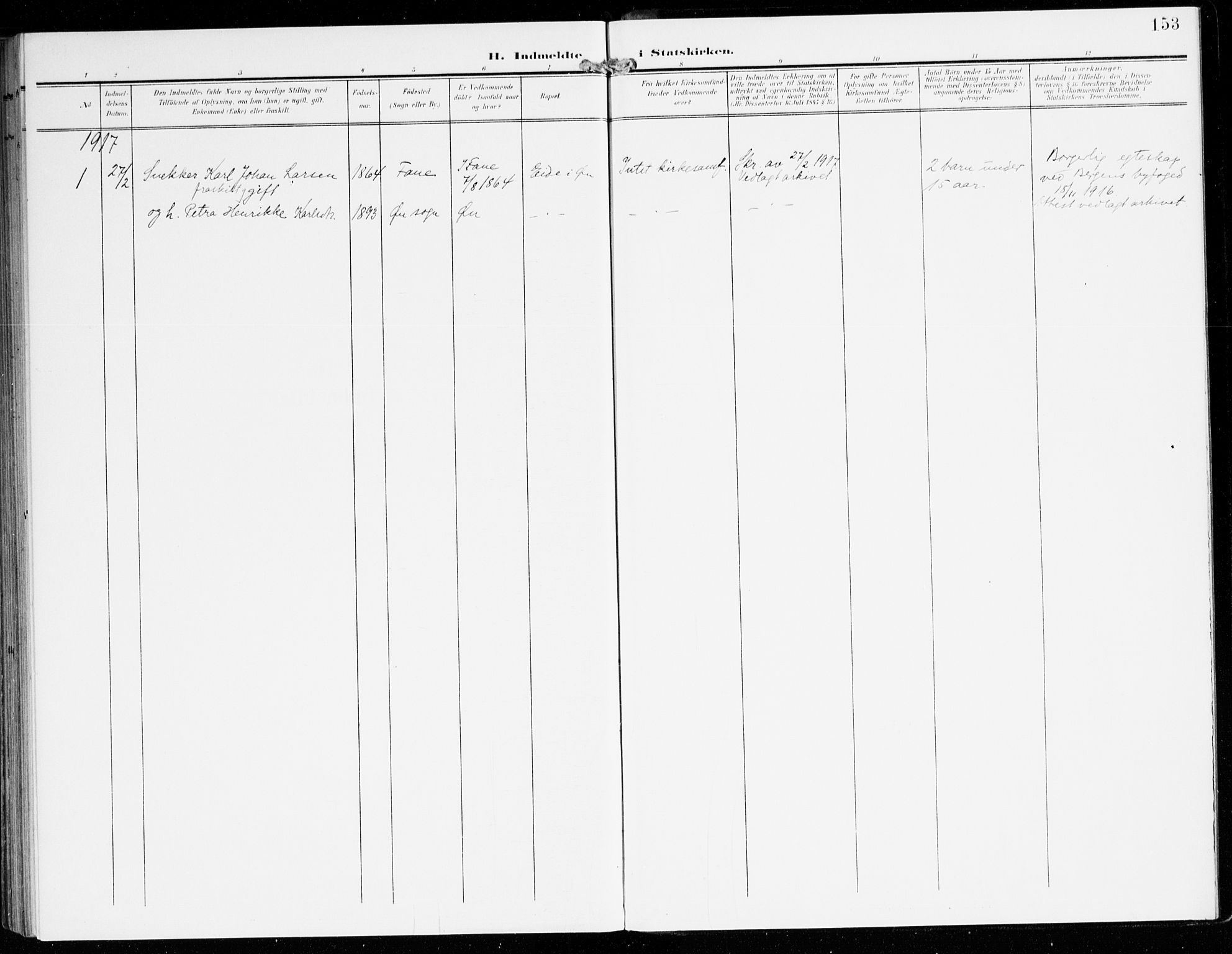 Hyllestad sokneprestembete, AV/SAB-A-80401: Parish register (official) no. D 2, 1905-1919, p. 153