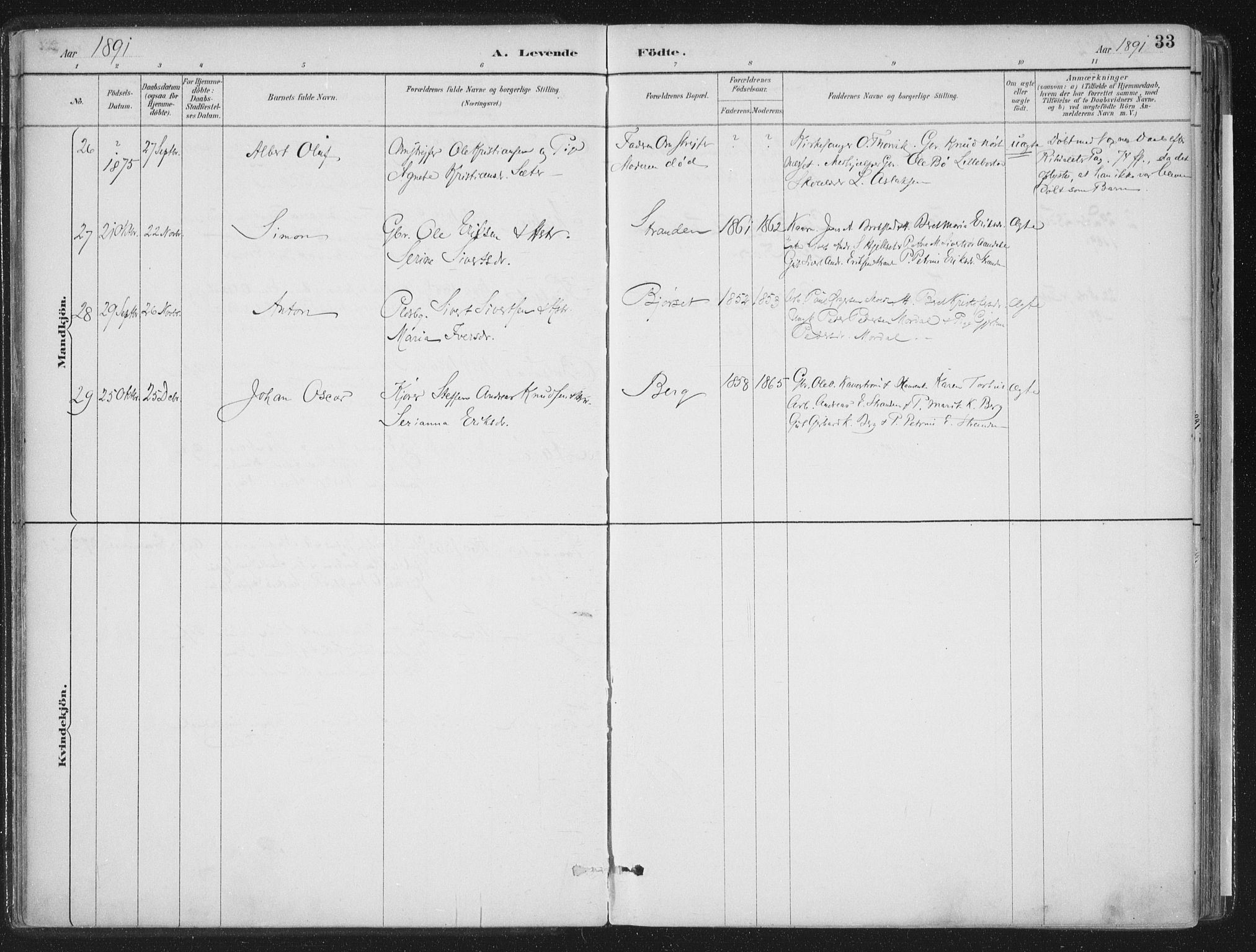 Ministerialprotokoller, klokkerbøker og fødselsregistre - Møre og Romsdal, SAT/A-1454/555/L0658: Parish register (official) no. 555A09, 1887-1917, p. 33