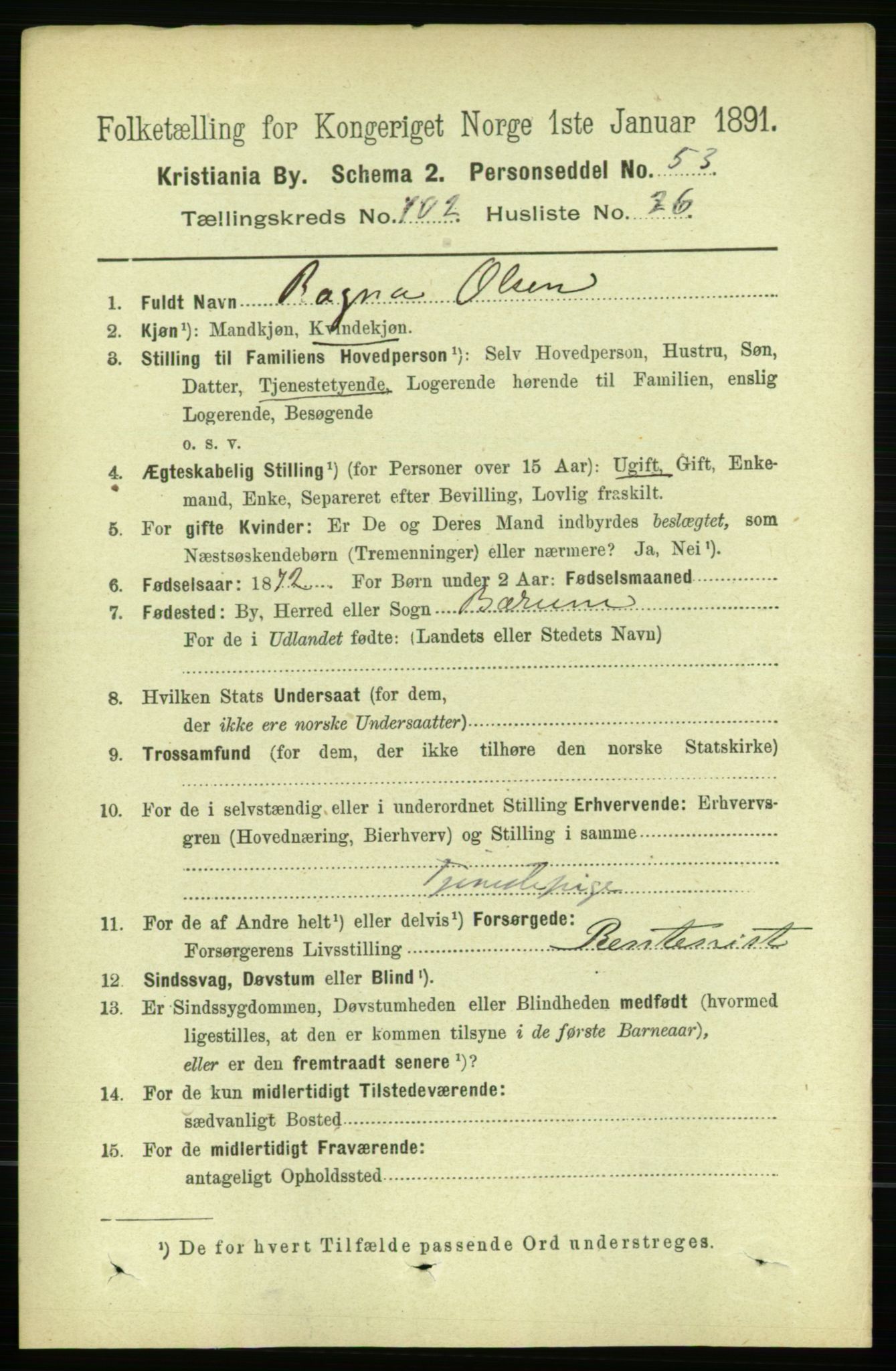 RA, 1891 census for 0301 Kristiania, 1891, p. 51164