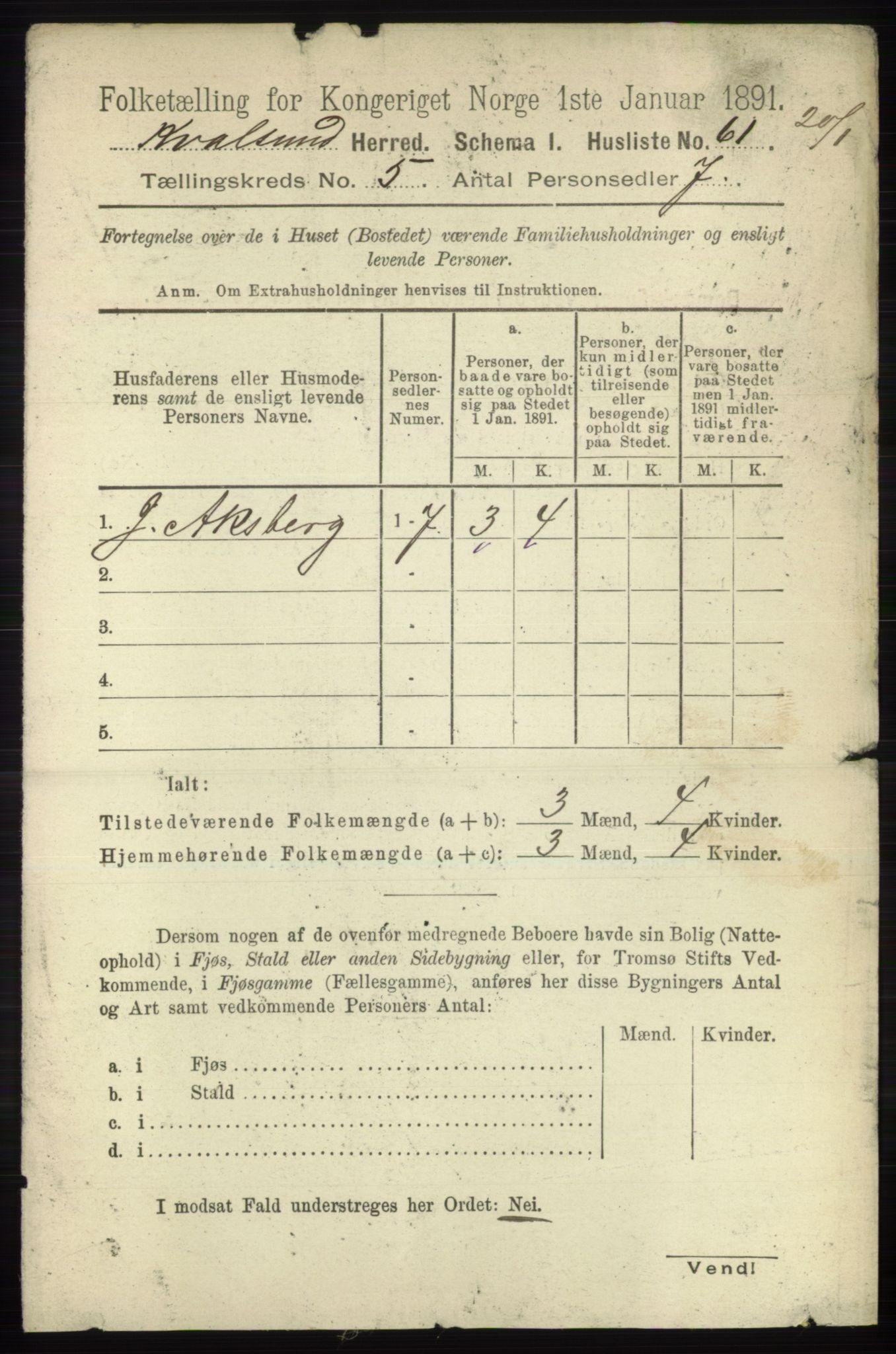 RA, 1891 census for 2017 Kvalsund, 1891, p. 513