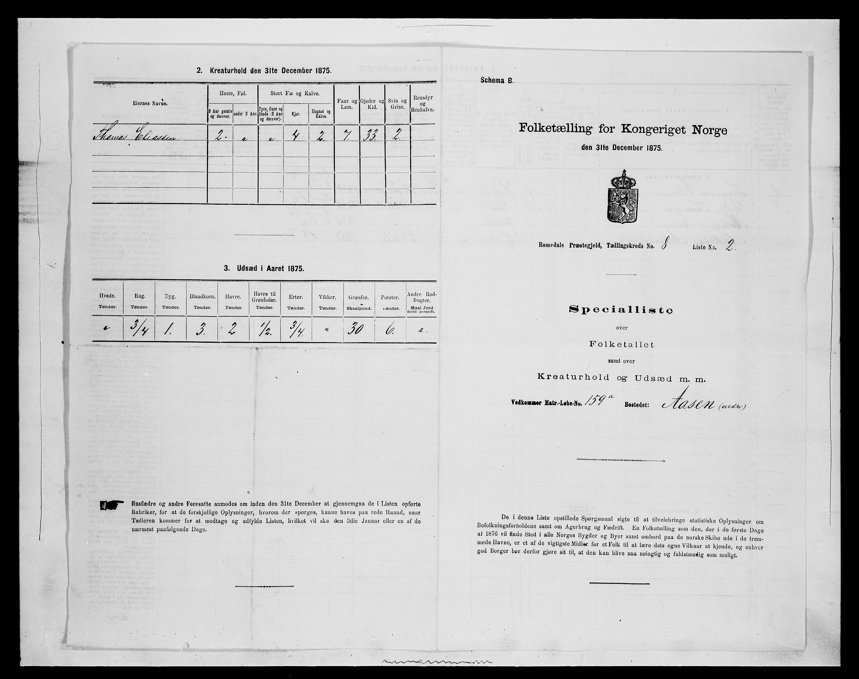 SAH, 1875 census for 0416P Romedal, 1875, p. 1208