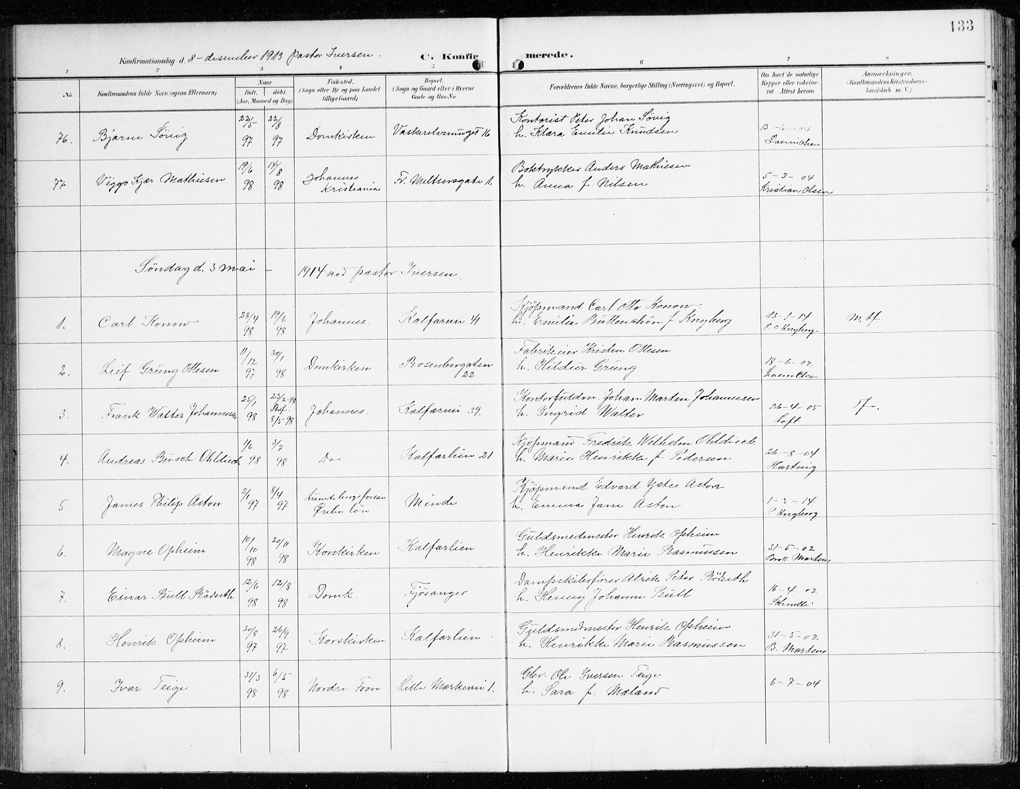Domkirken sokneprestembete, SAB/A-74801/H/Haa/L0031: Parish register (official) no. C 6, 1898-1915, p. 133