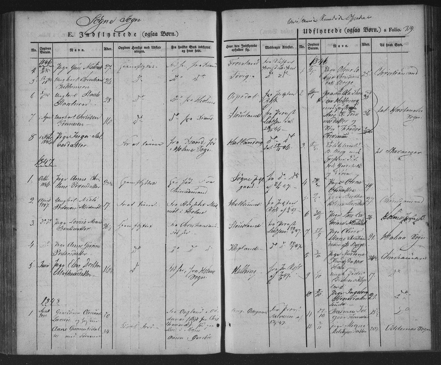 Søgne sokneprestkontor, AV/SAK-1111-0037/F/Fa/Fab/L0009: Parish register (official) no. A 9, 1838-1853, p. 319