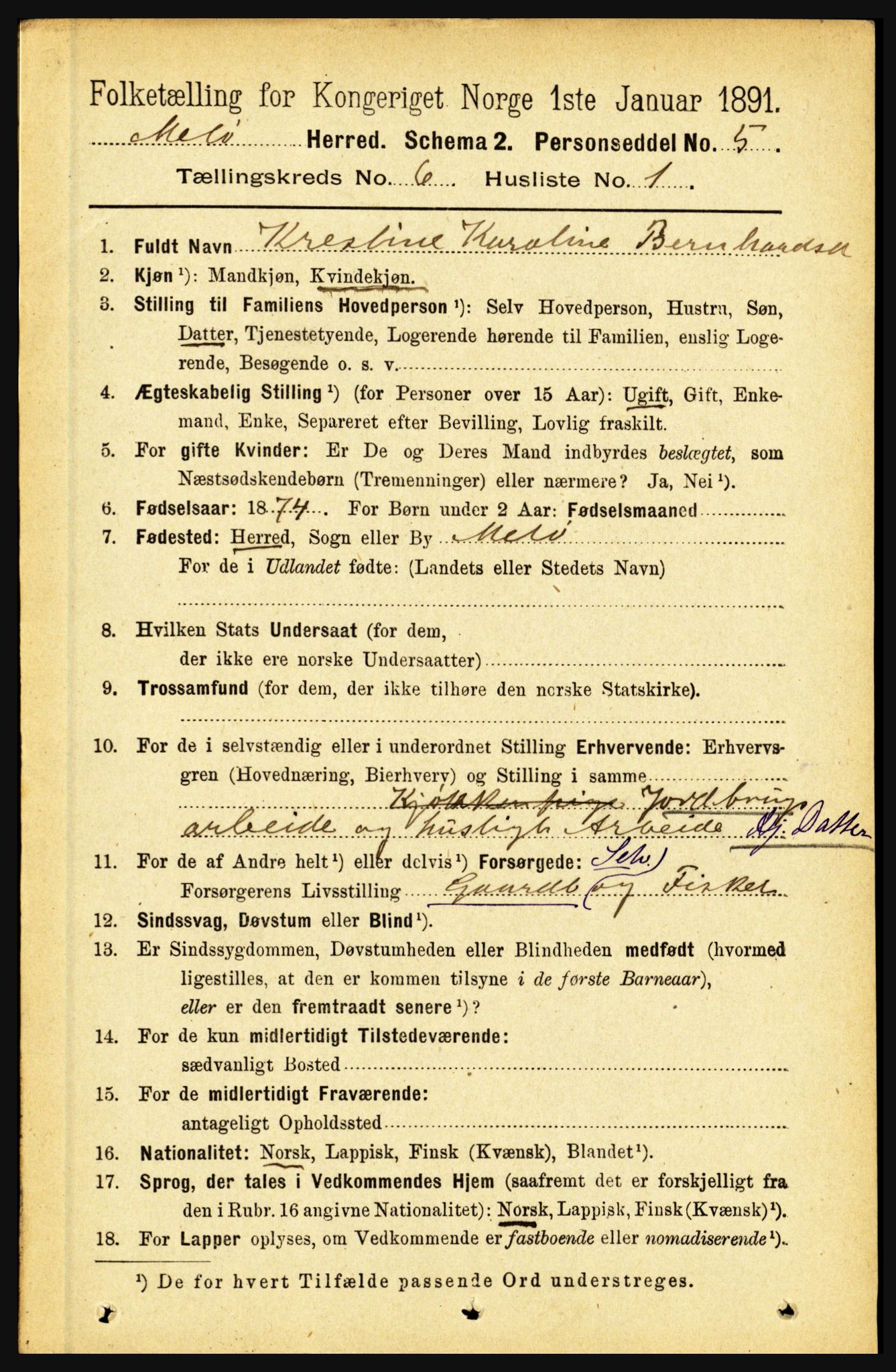 RA, 1891 census for 1837 Meløy, 1891, p. 2155