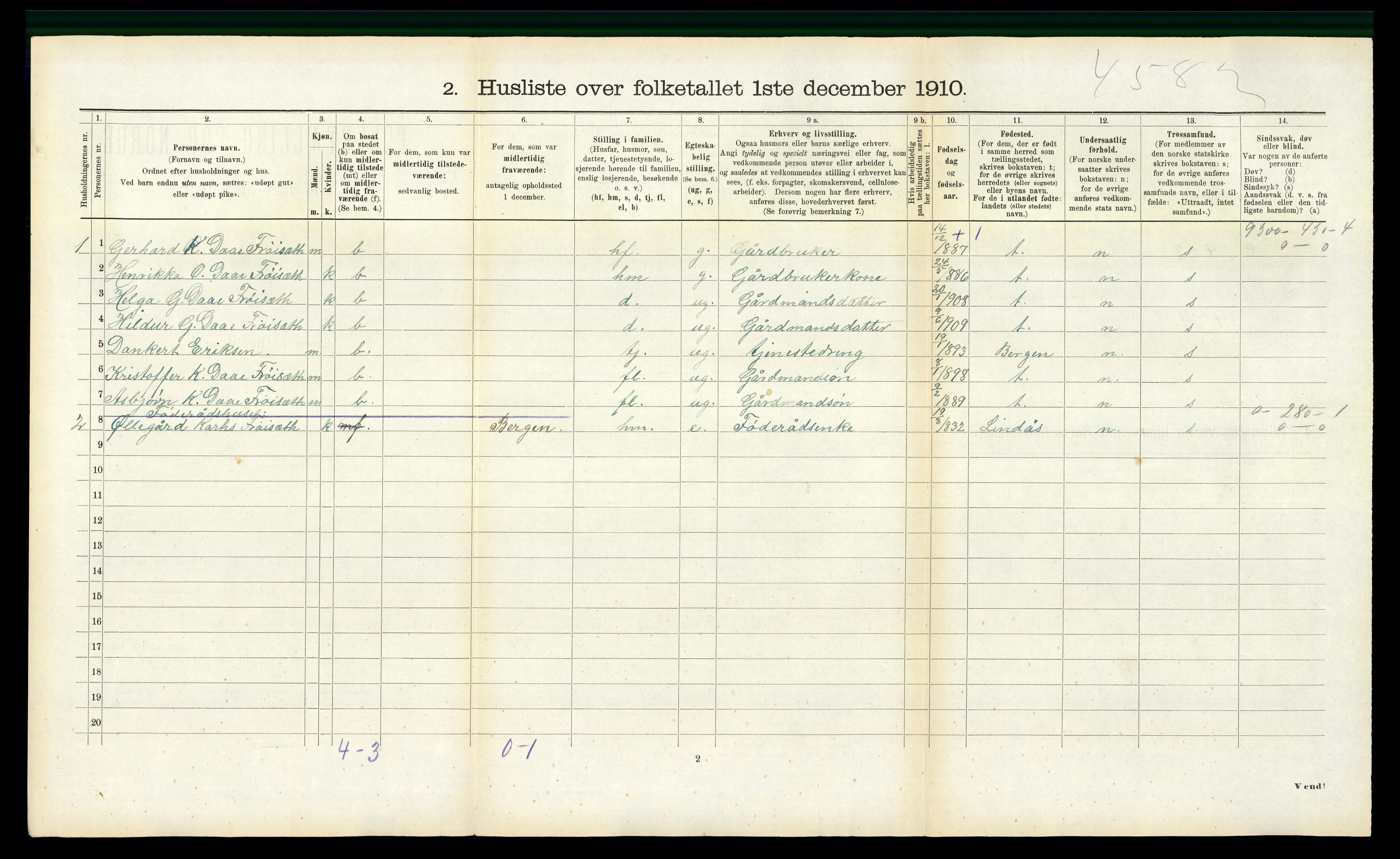 RA, 1910 census for Masfjorden, 1910, p. 189