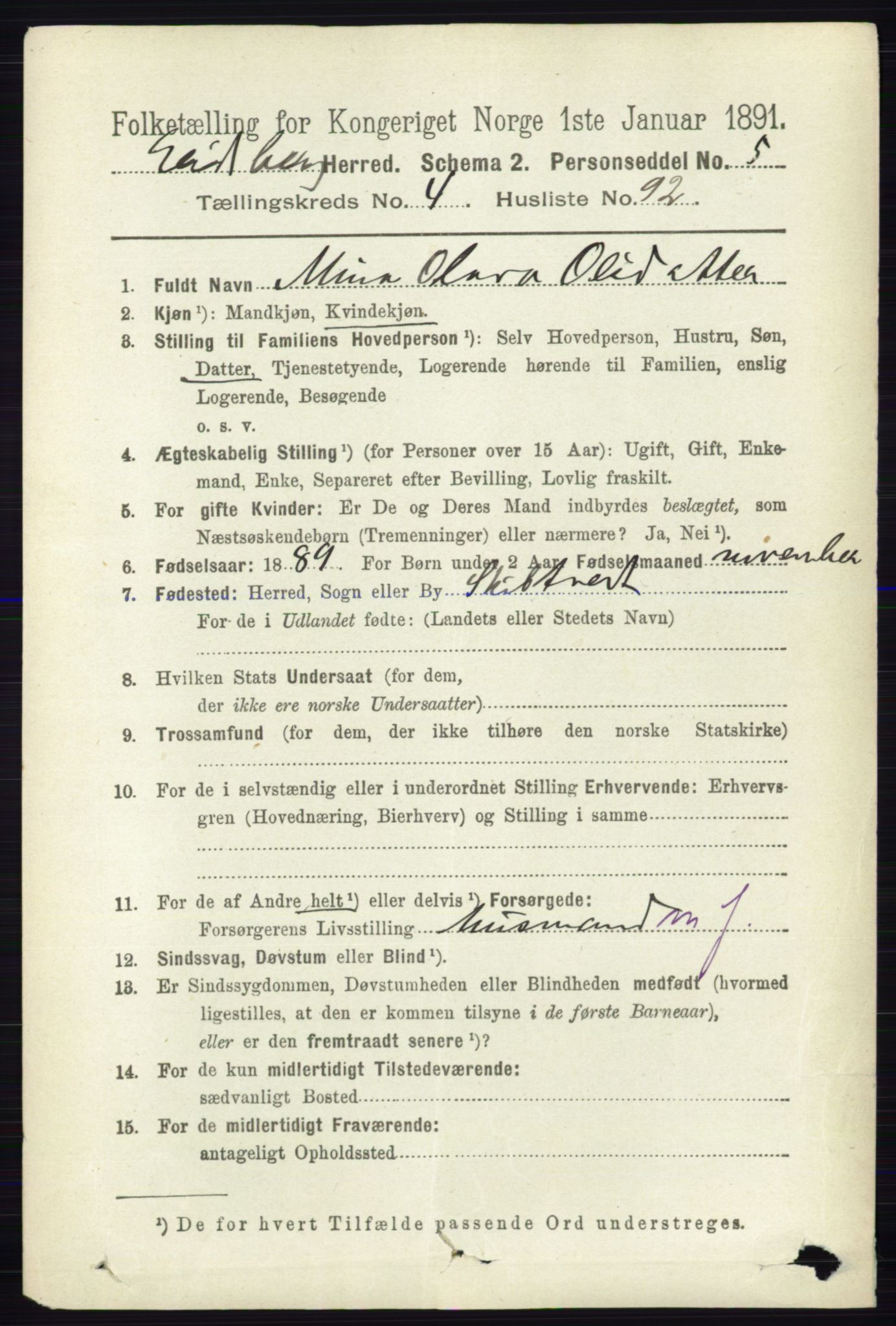 RA, 1891 census for 0125 Eidsberg, 1891, p. 2920