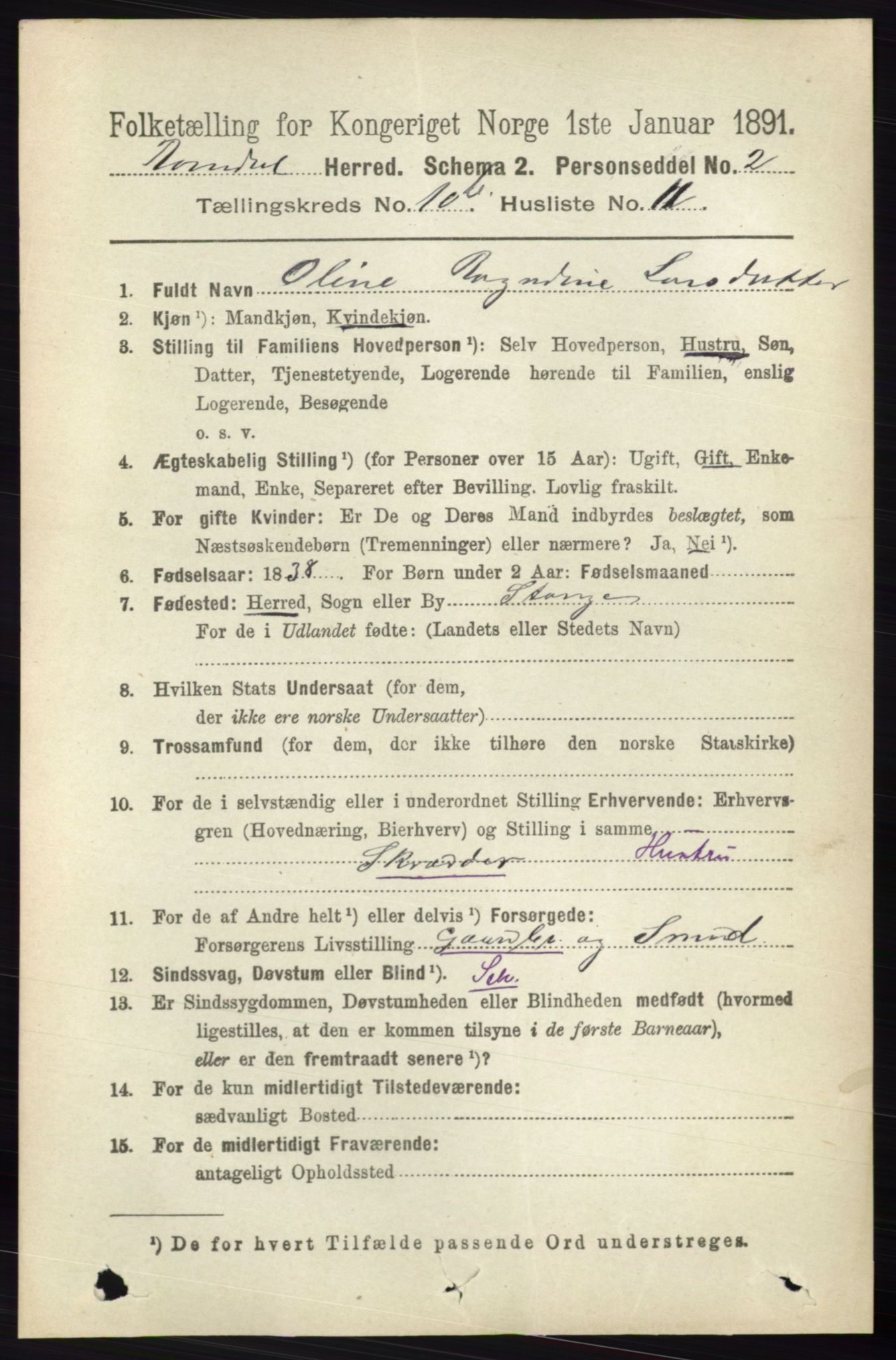 RA, 1891 census for 0416 Romedal, 1891, p. 5337